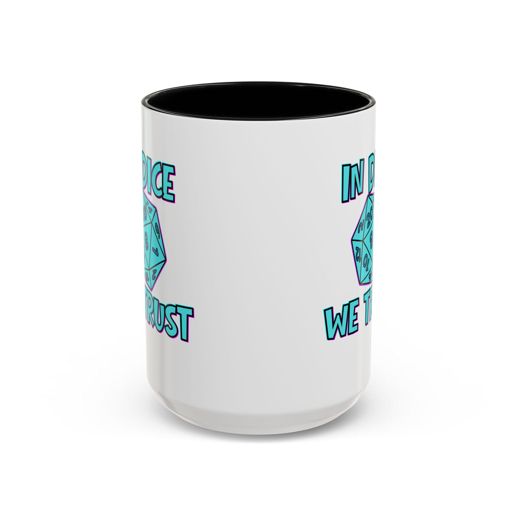 D20 Coffee Mug — "In Dice We Trust" Gamer RPG Dice Mug (15oz Accent)