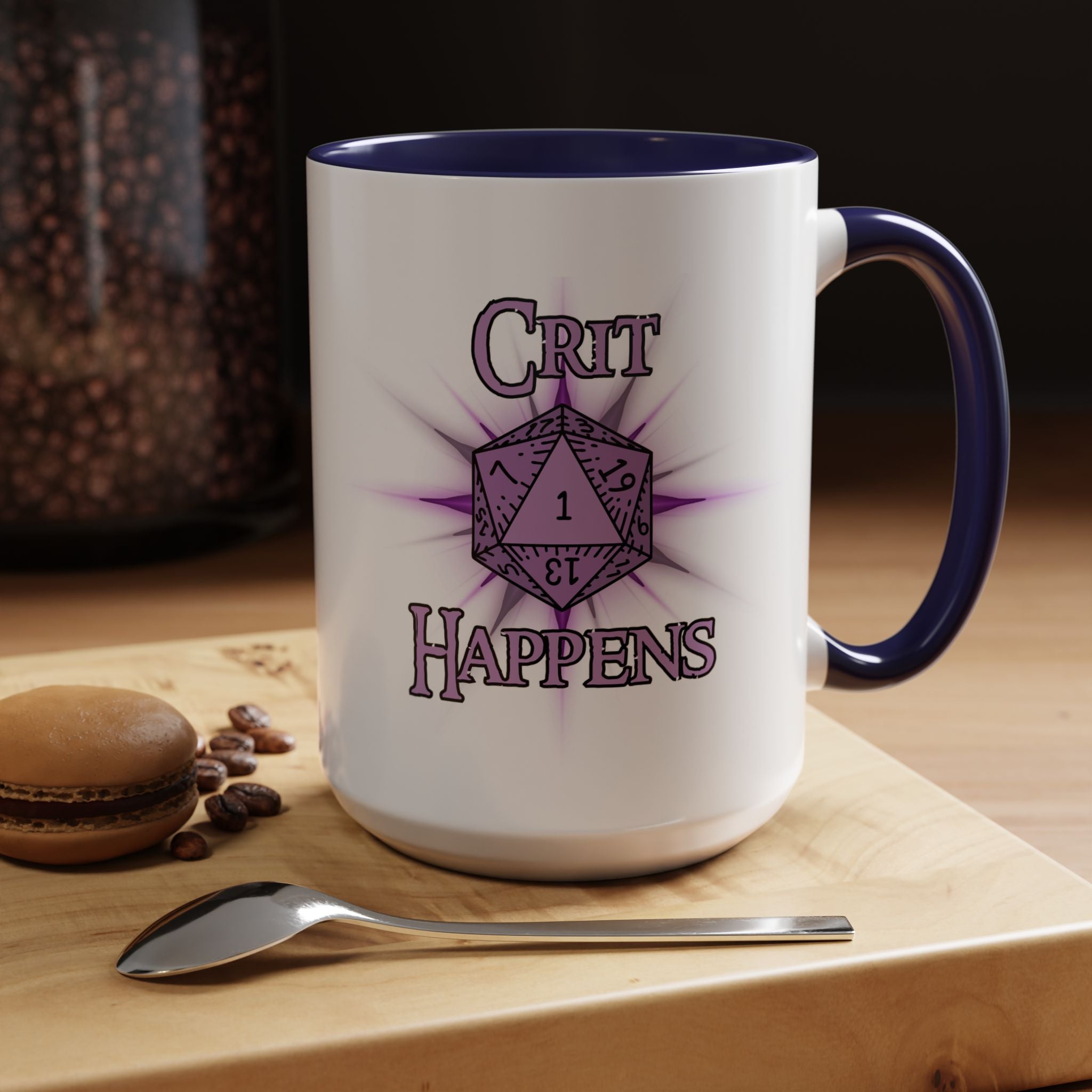 Crit Happens Coffee Mug — RPG D20 Dice Gift (15oz)