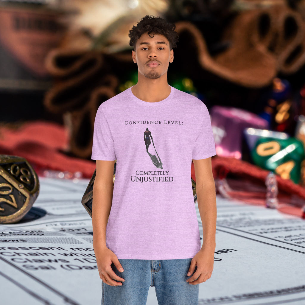 T-Shirt — “Confidence Level: Completely Unjustified” Minimalist Confidence Tee
