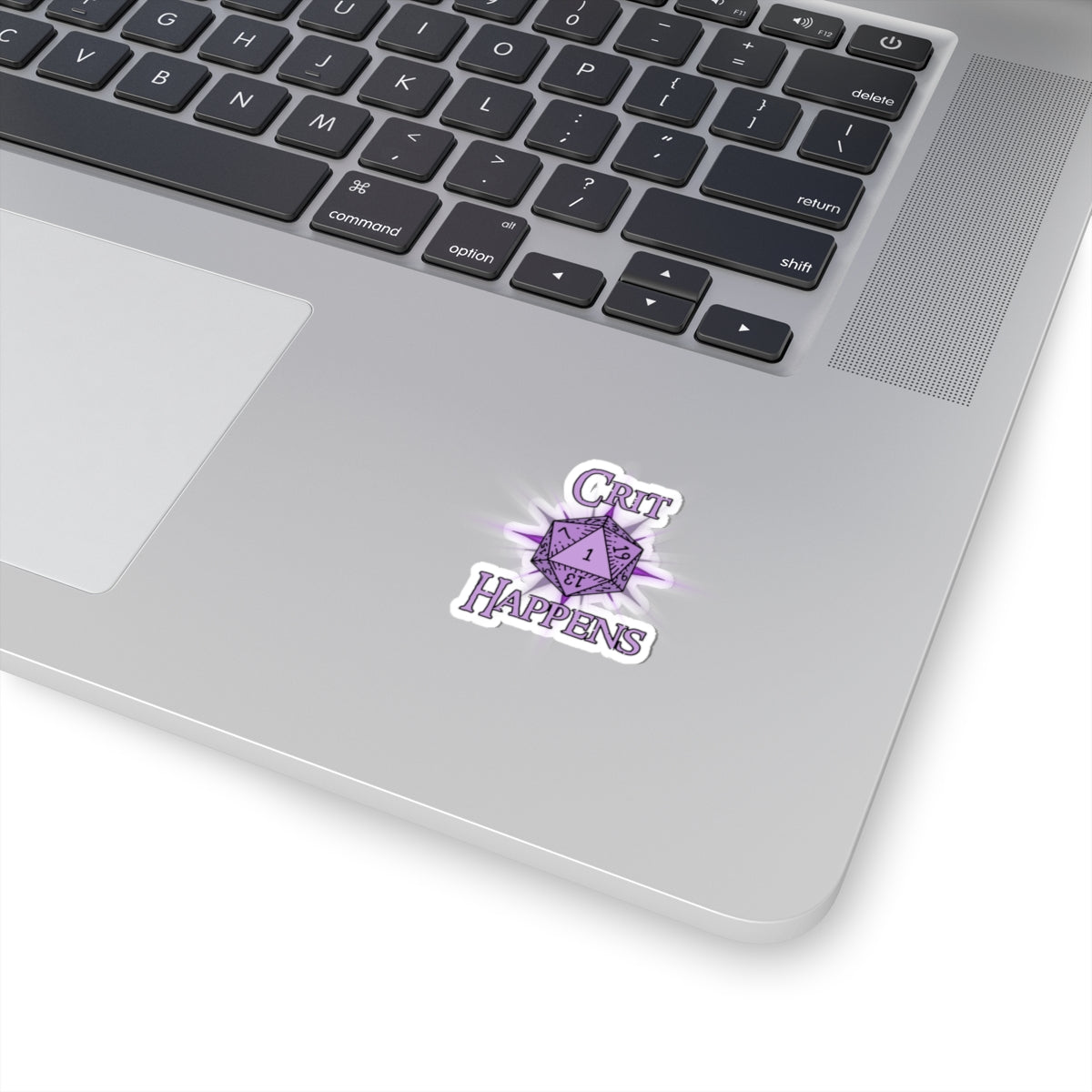 Crit Happens D20 Dice Sticker — Purple RPG Gaming Kiss-Cut Sticker