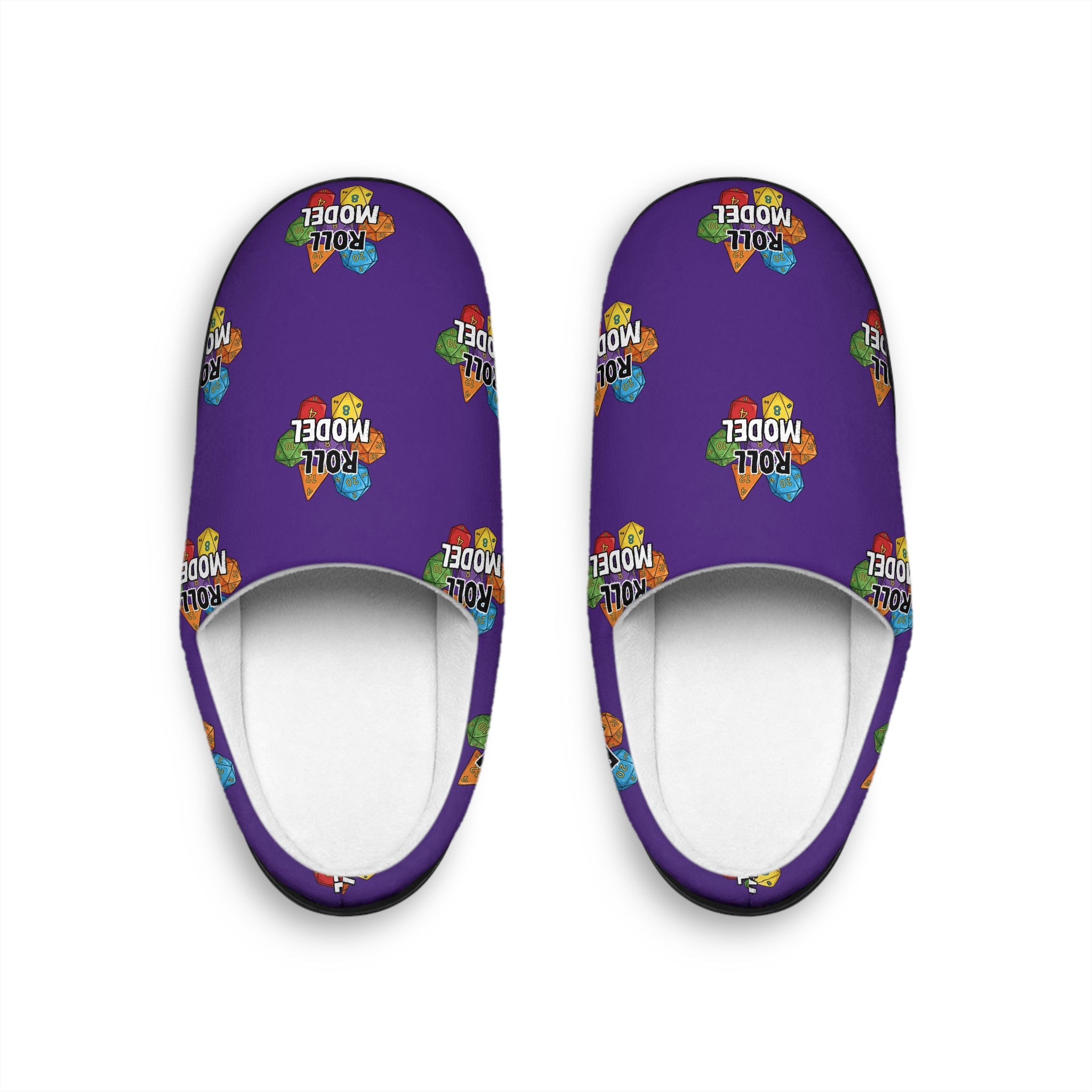 Purple Rpg Indoor Slippers — Colorful 'Roll Model' Cozy Slippers for Men