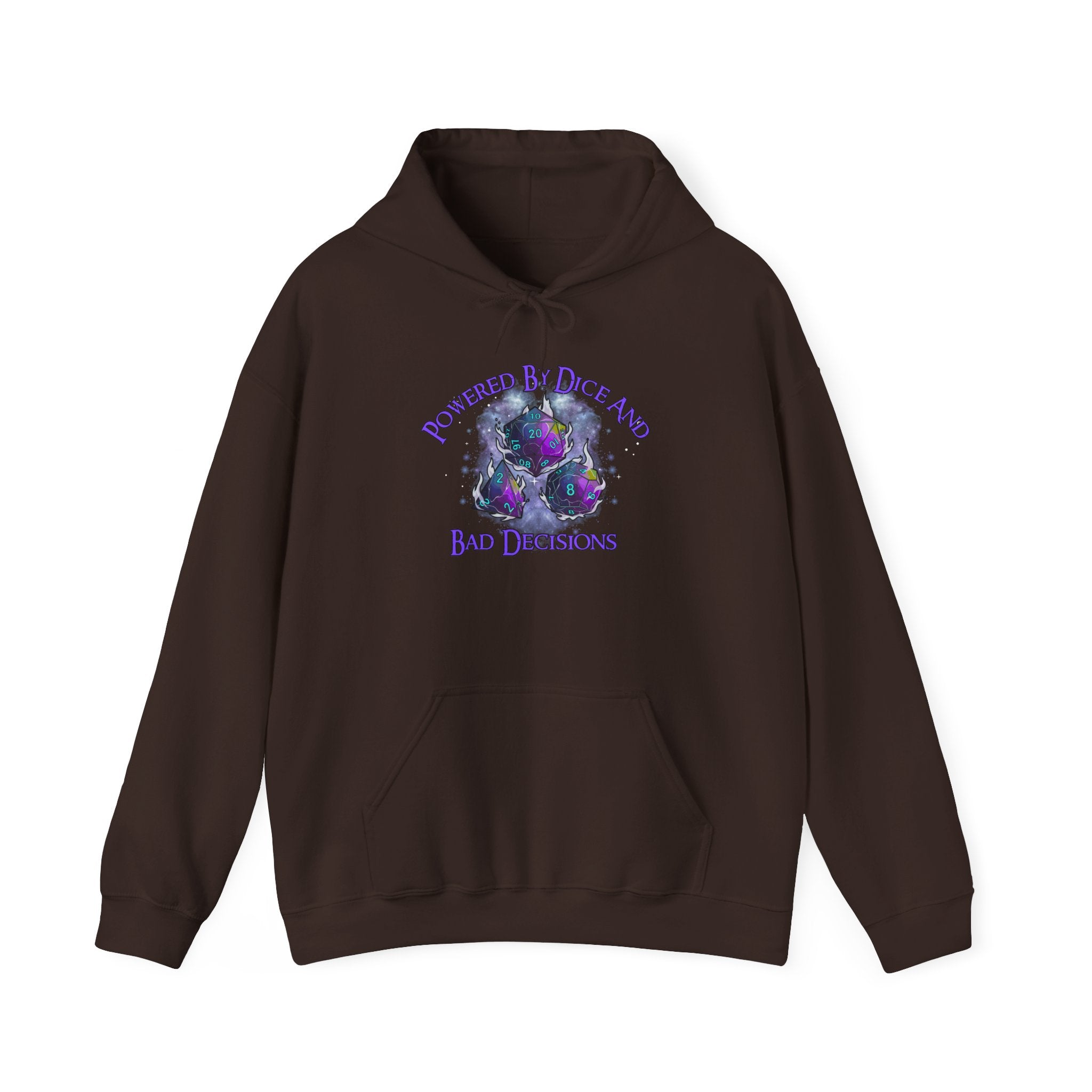 Hoodie — "Powered by Dice and Bad Decisions" RPG Dice Graphic Hoodie