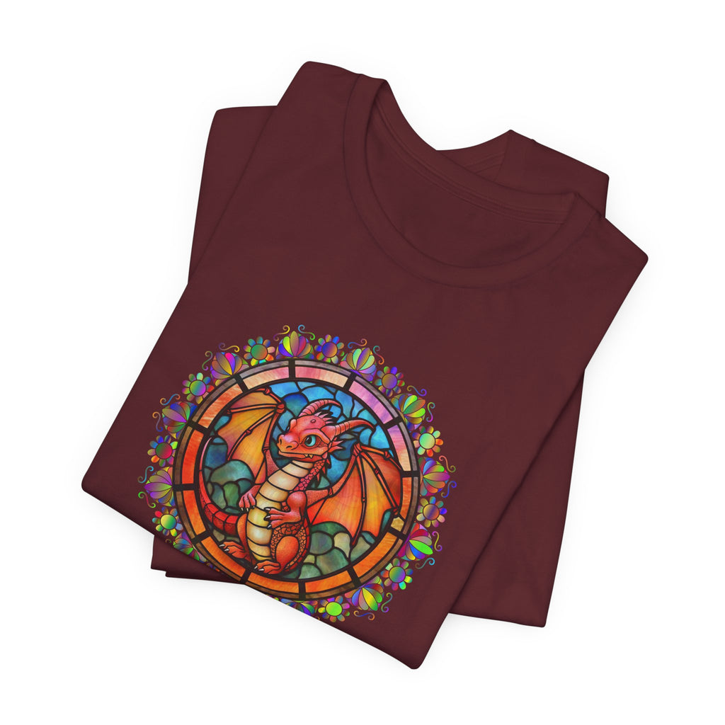 Dragon Stained Glass T‑Shirt — Colorful D20 Fantasy RPG Tee