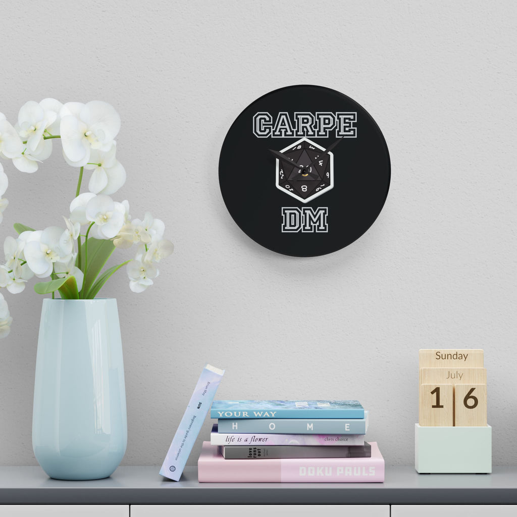 Carpe DM Acrylic Wall Clock — D20 Dungeon Master Gaming Decor