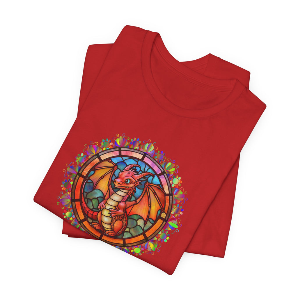 Dragon Stained Glass T‑Shirt — Colorful D20 Fantasy RPG Tee