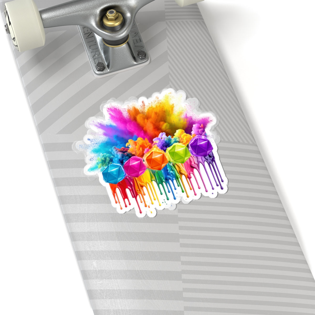 Colorburst Drip D20 Kiss-Cut Sticker — Rainbow Paint Splash Laptop Decal