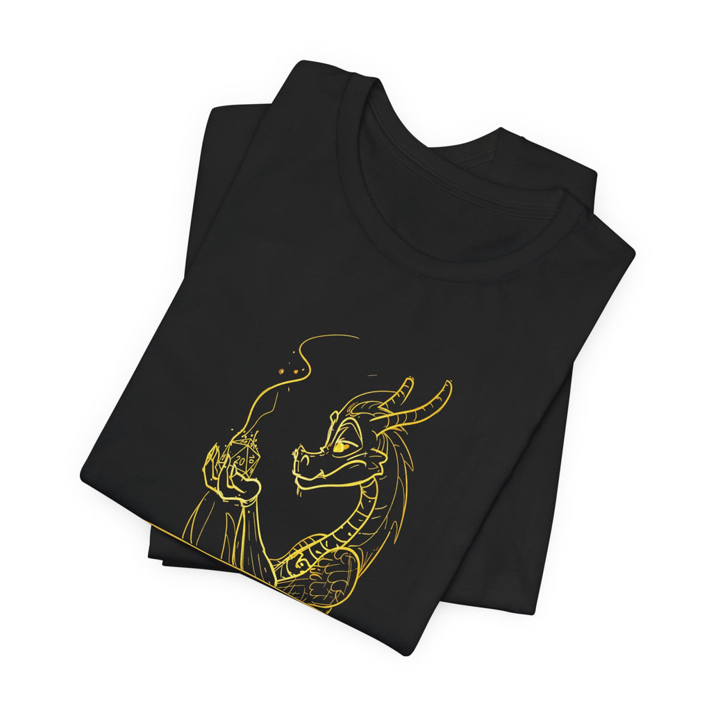 Dragon Dice T‑Shirt — Minimalist Dragon Holding D20 Gaming Tee