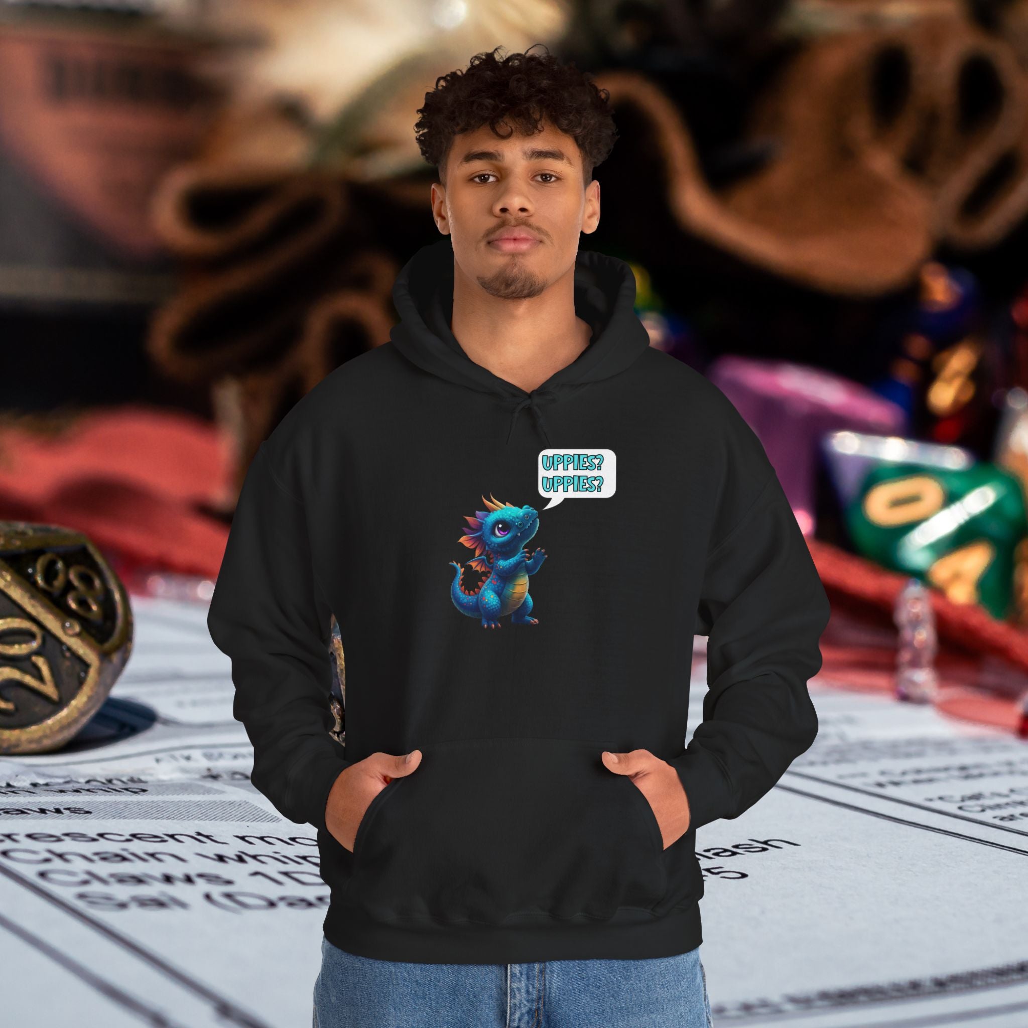 Dragon Dice Hoodie — Cute Blue Dragon UPPIES Gaming Hoodie