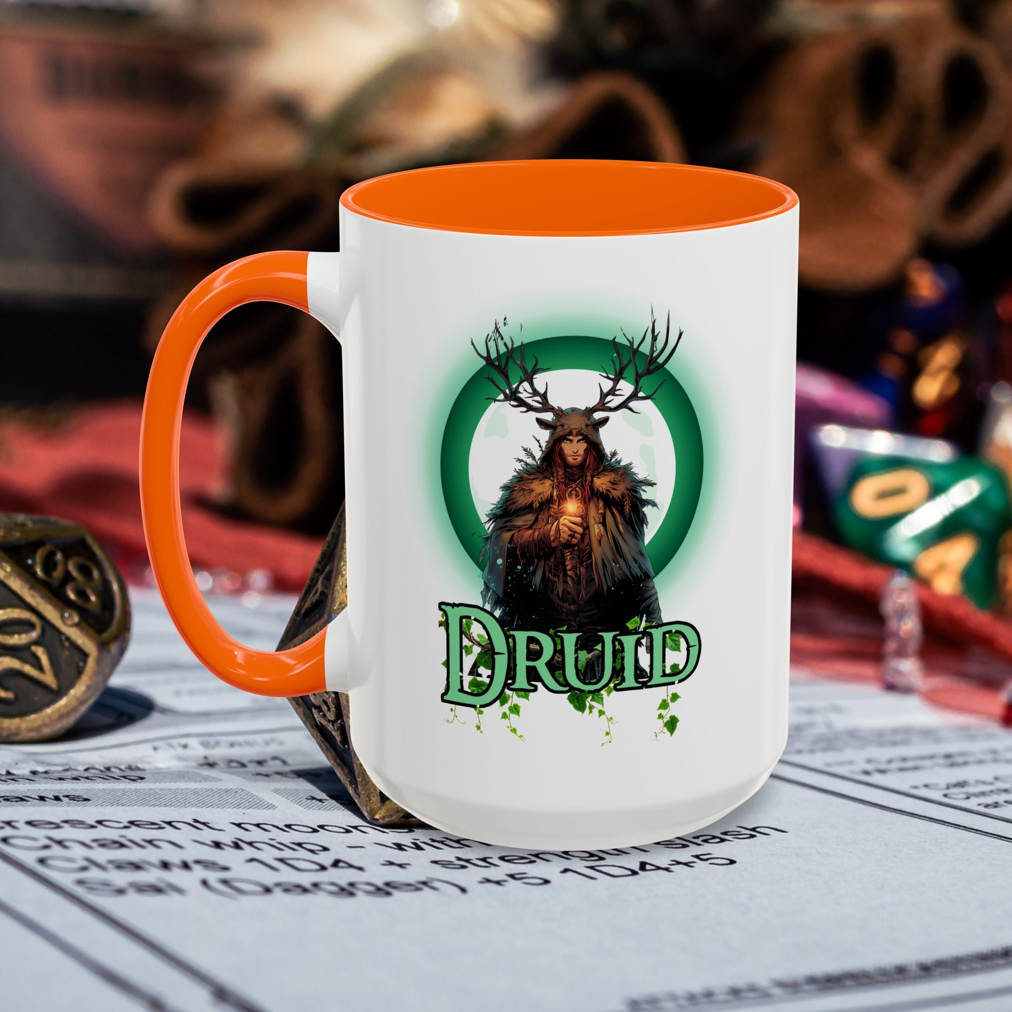 Druid Accent Coffee Mug – Fantasy Druid Illustration, RPG Gamer Gift (15 oz)