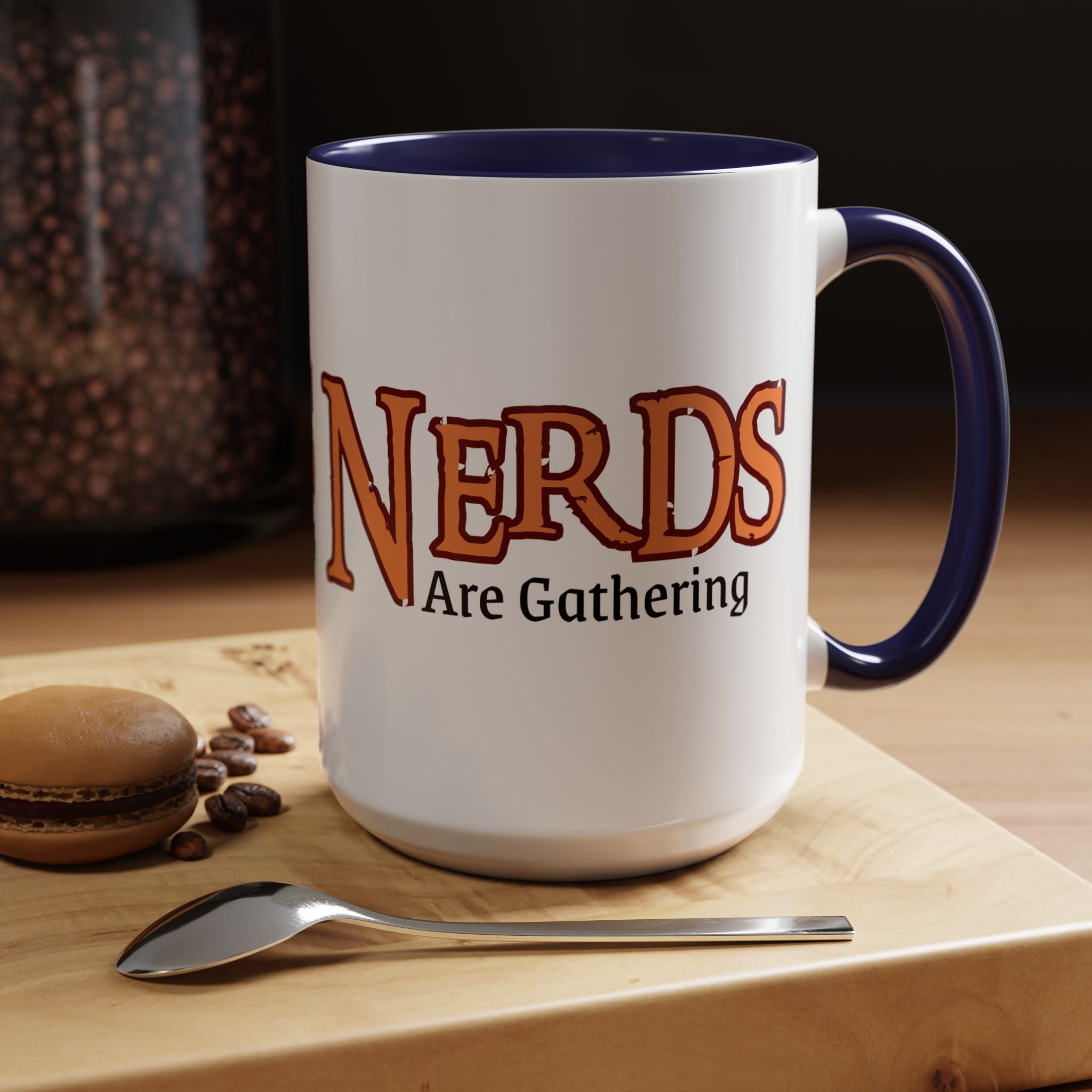 Coffee Mug — "Nerds Are Gathering" Accent Gaming D20 Dice Cup (15oz)