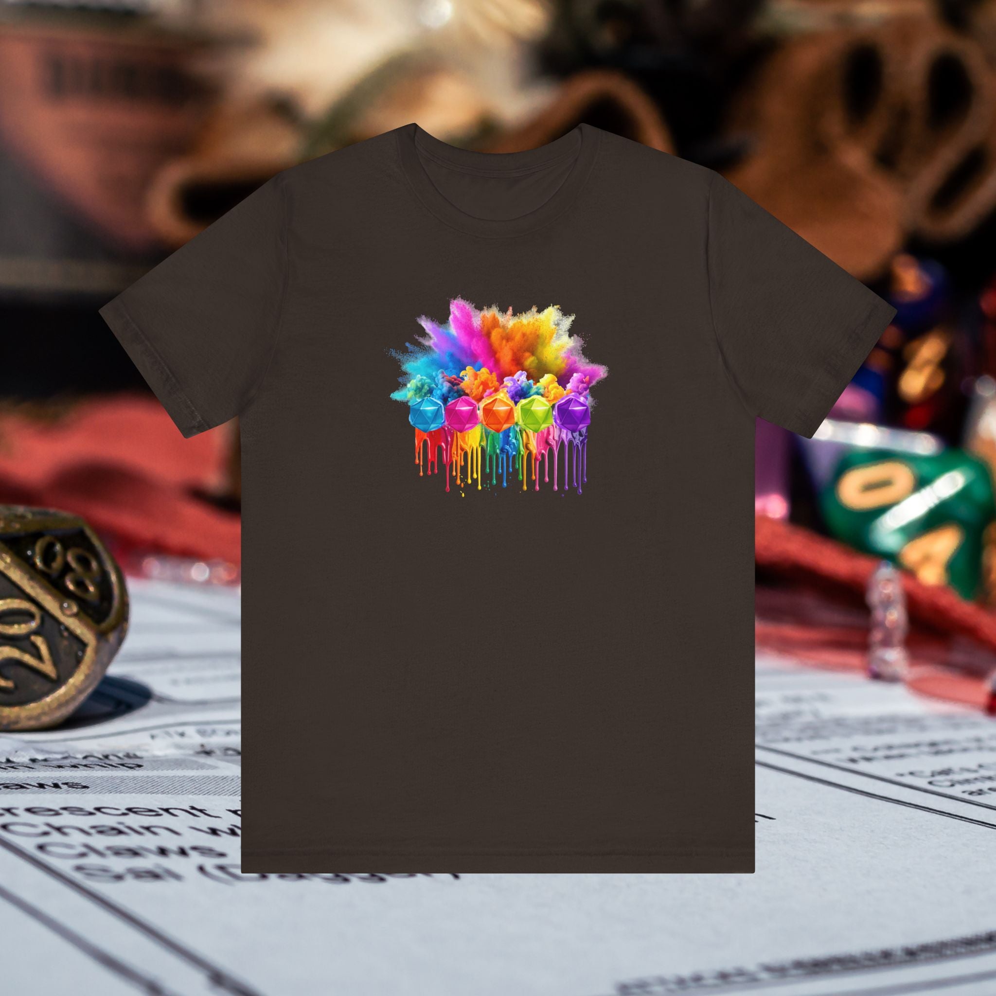 Colorful Dripping D20 T-Shirt – Rainbow D20 Art Tee
