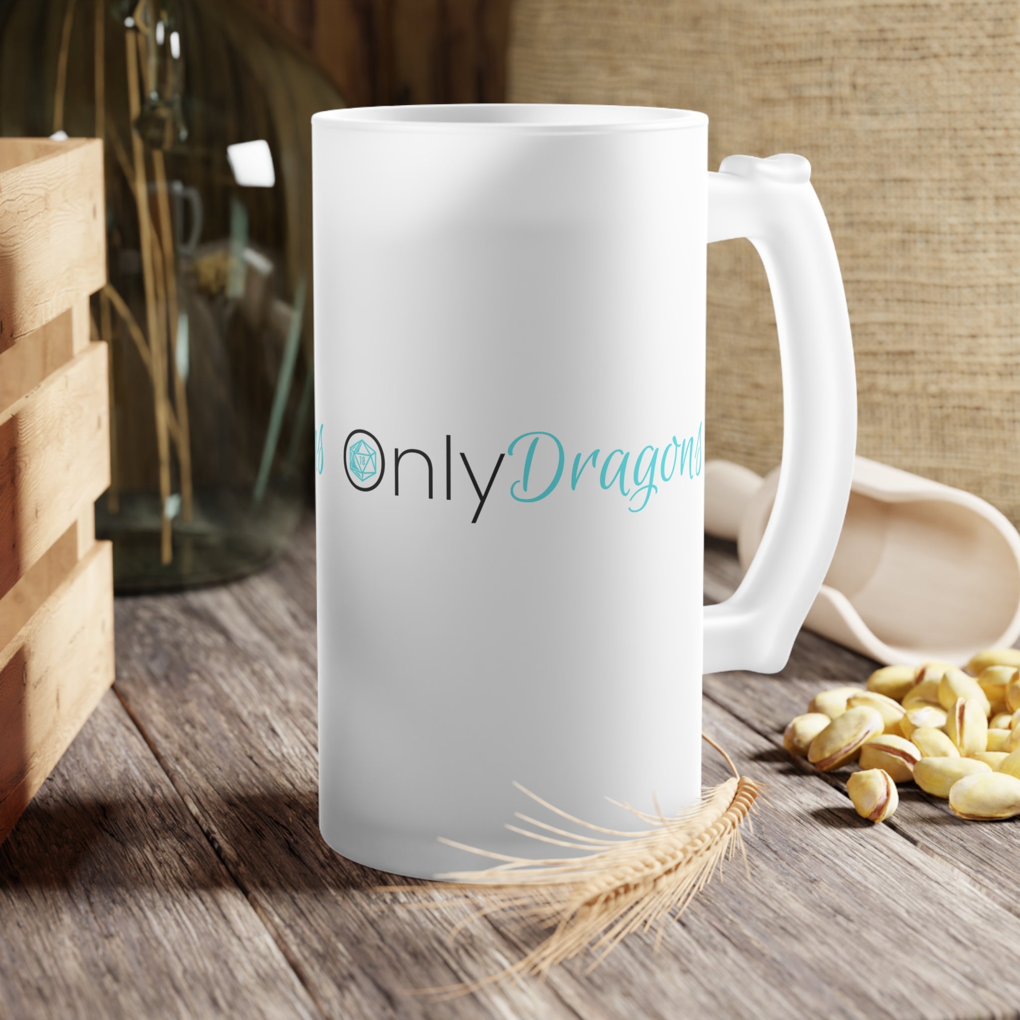 Frosted Glass Beer Mug — 'Only Dragons'  Beer Stein