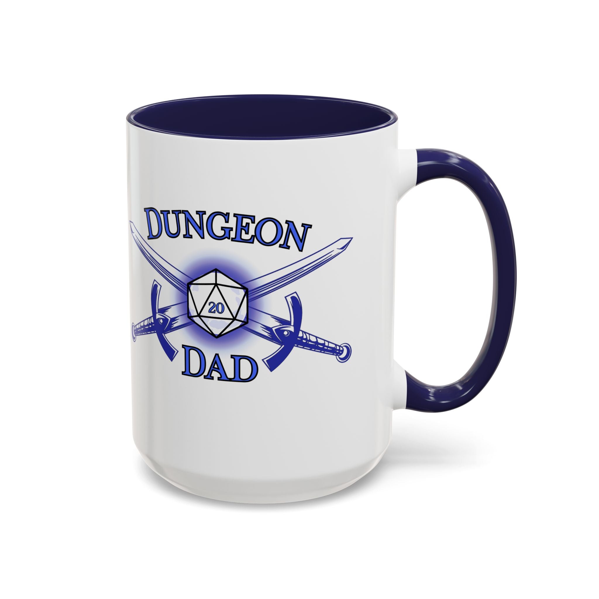 Dungeon Dad Coffee Mug — D20 Dice & Swords Gamer Gift 15oz Accent Mug