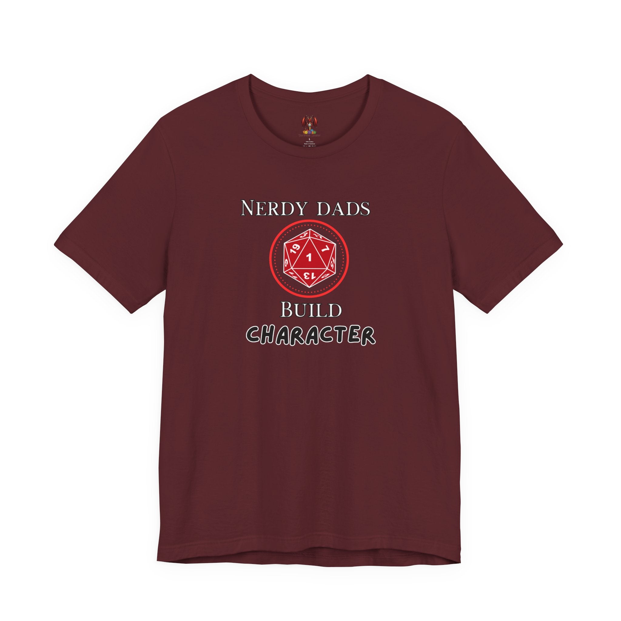 Nerdy Dads Build Character T-Shirt – D20 Dice Gamer Dad Tee