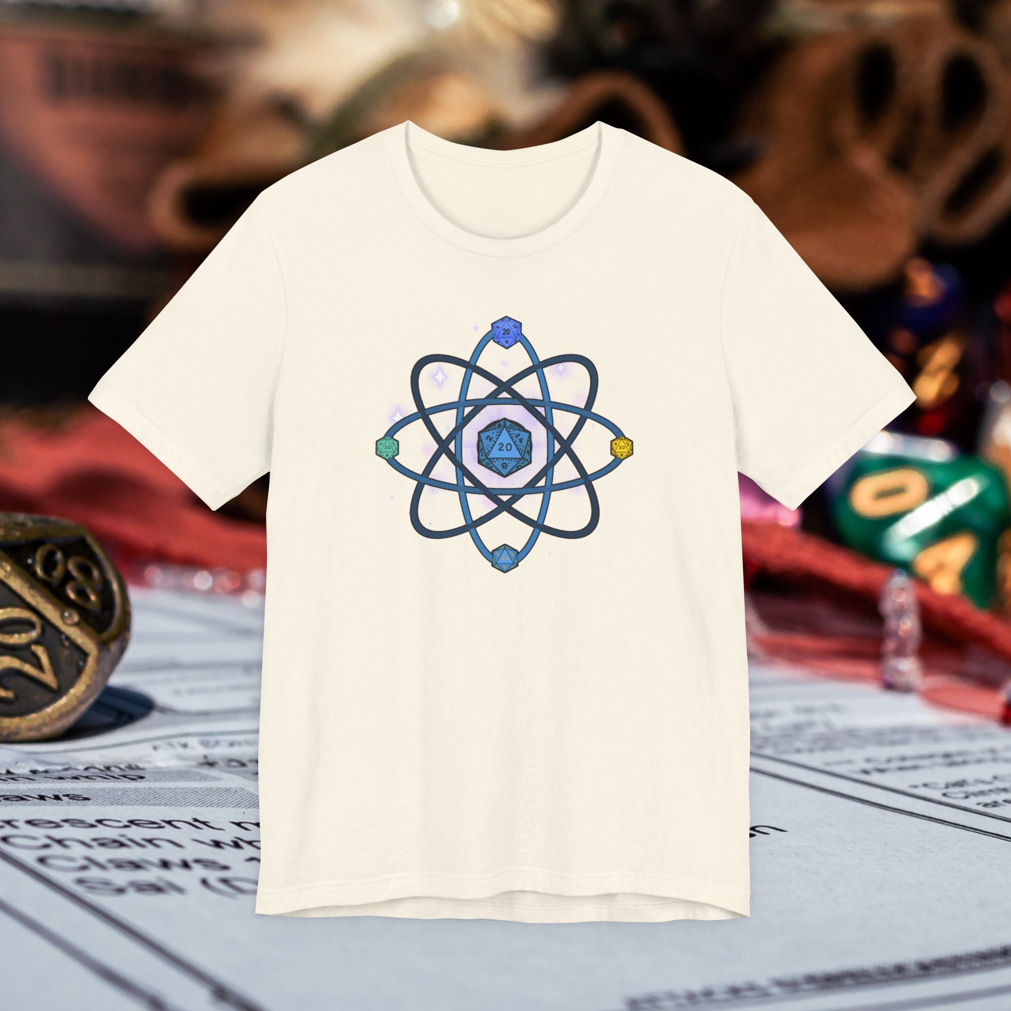 RPG Dice Atom T‑Shirt — D20 Tabletop Gaming Tee