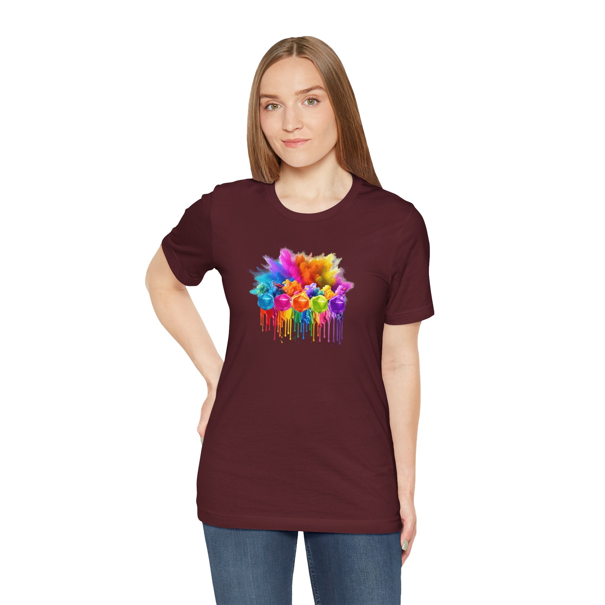 Colorful Dripping D20 T-Shirt – Rainbow D20 Art Tee