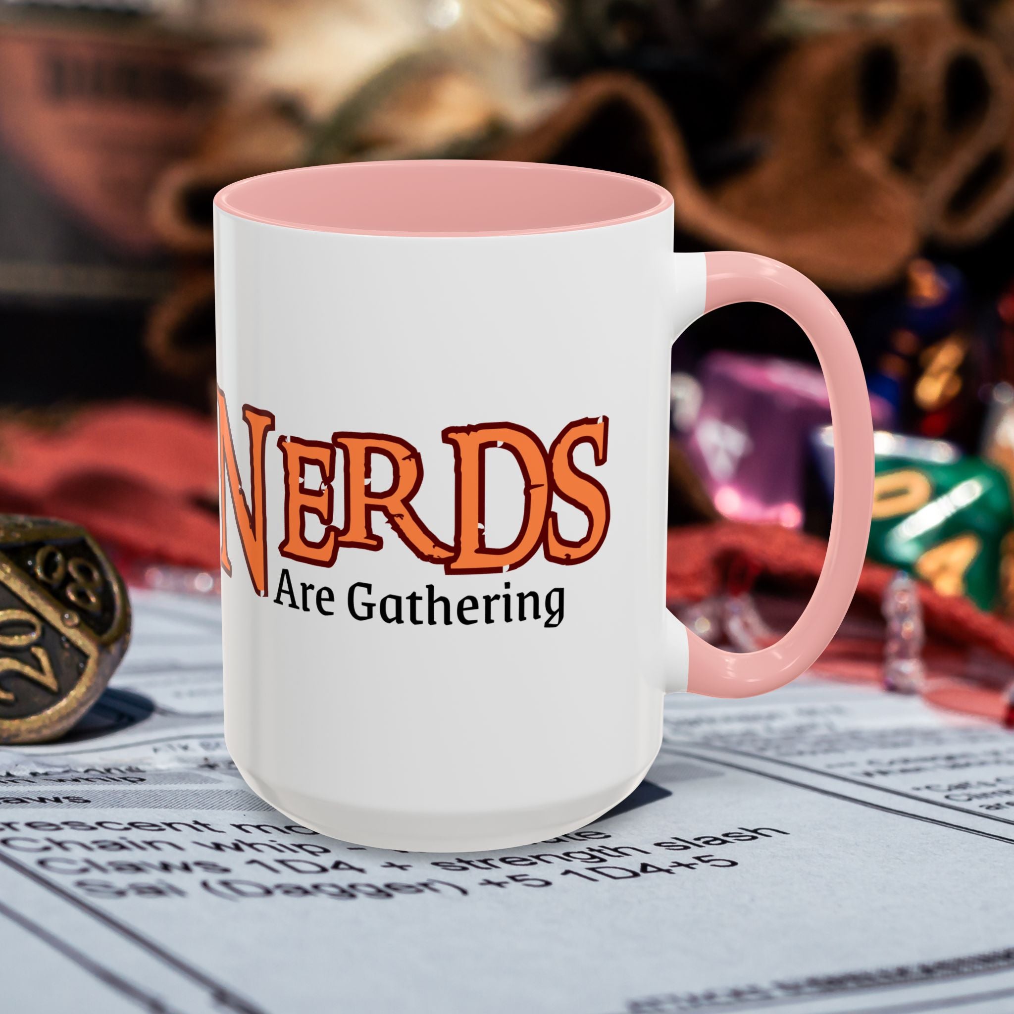 Coffee Mug — "Nerds Are Gathering" Accent Gaming D20 Dice Cup (15oz)