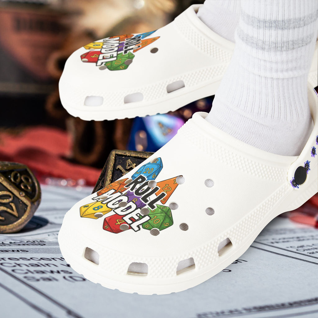 White D20 Roll Model EVA Foam Clogs - D20 Dice Foam Clogs