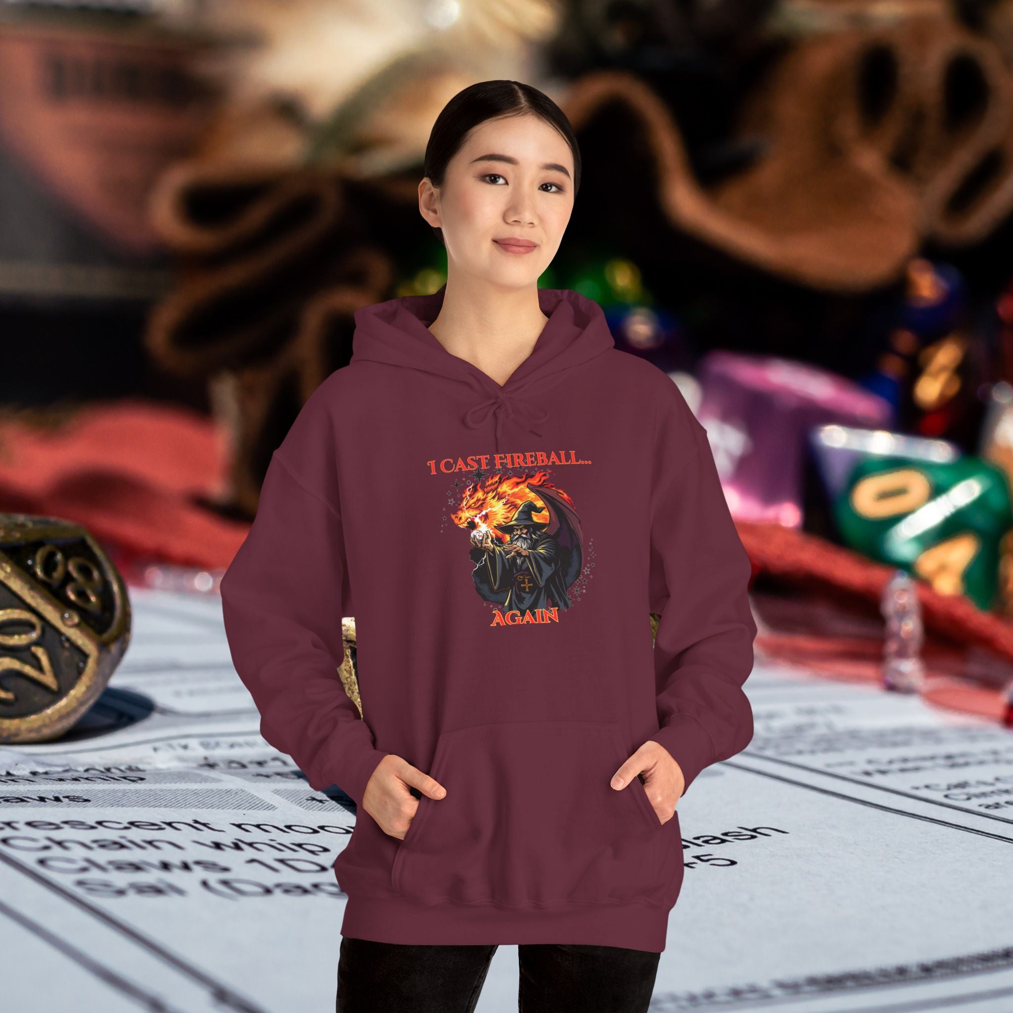 Hoodie — “I Cast Fireball… Again” Fantasy RPG Gamer Hooded Sweatshirt