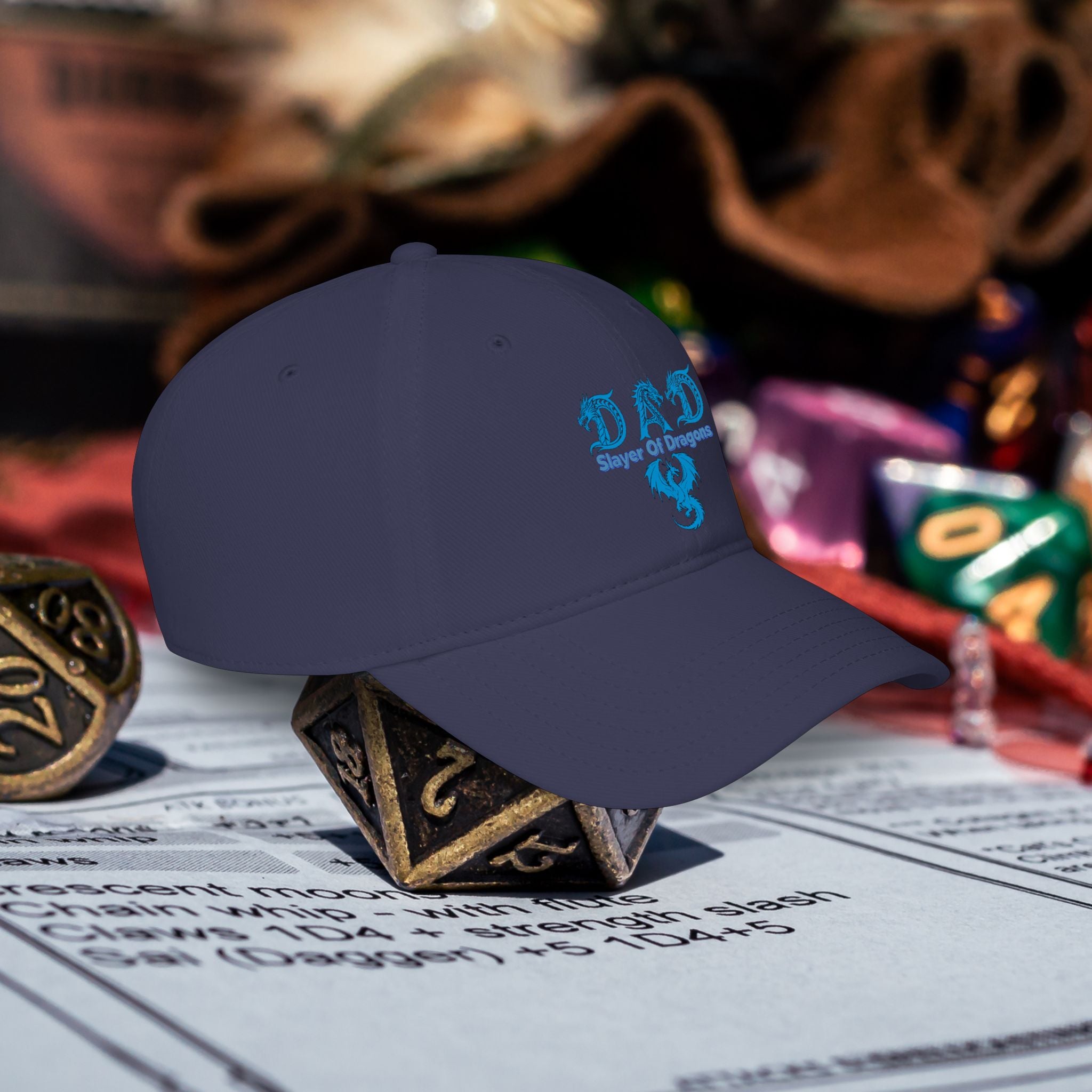 Dad Slayer Of Dragons Low Profile Baseball Cap - D&D Dad Gift