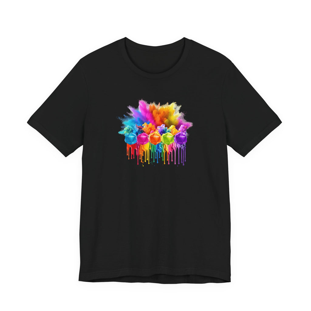 Colorful Dripping D20 T-Shirt – Rainbow D20 Art Tee