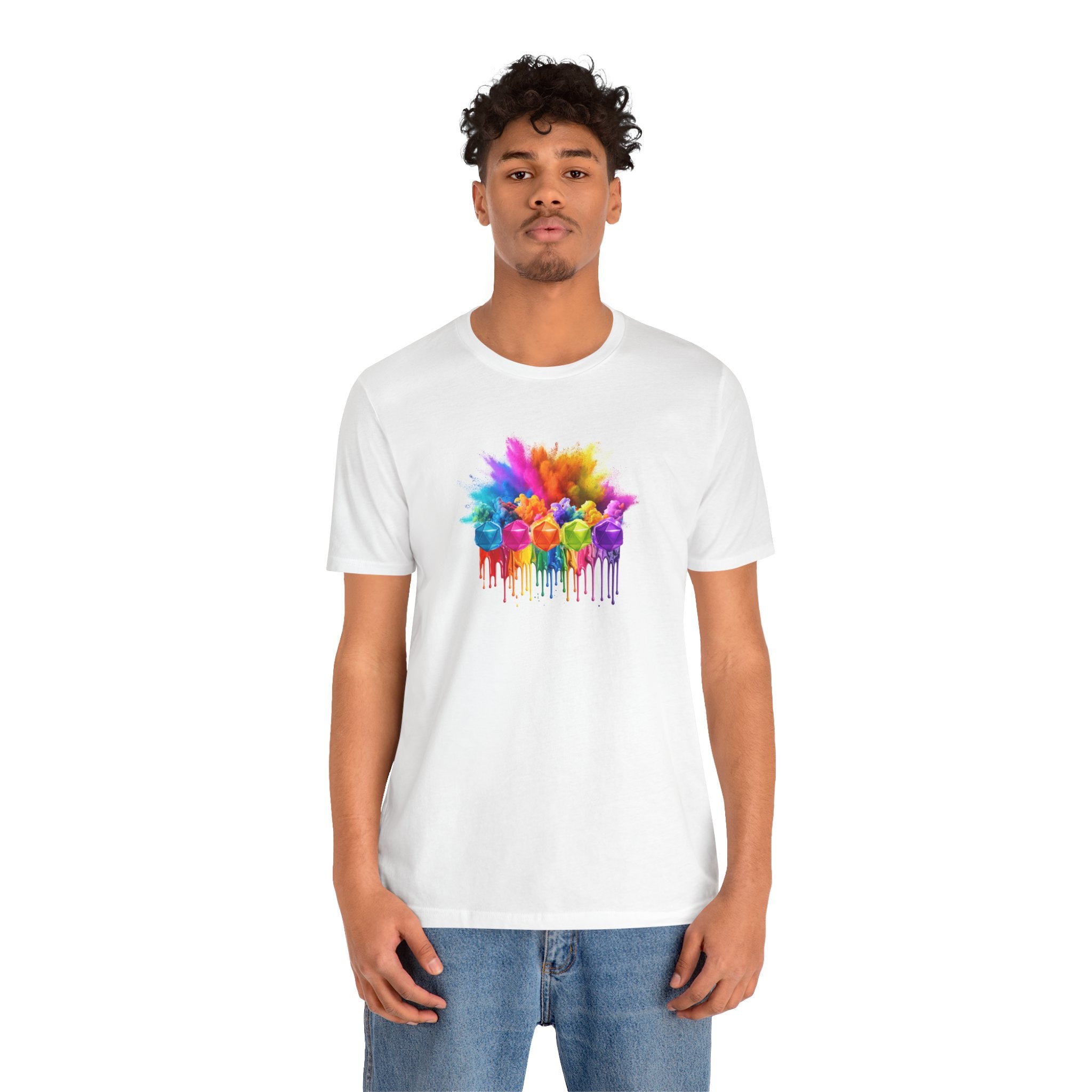 Colorful Dripping D20 T-Shirt – Rainbow D20 Art Tee