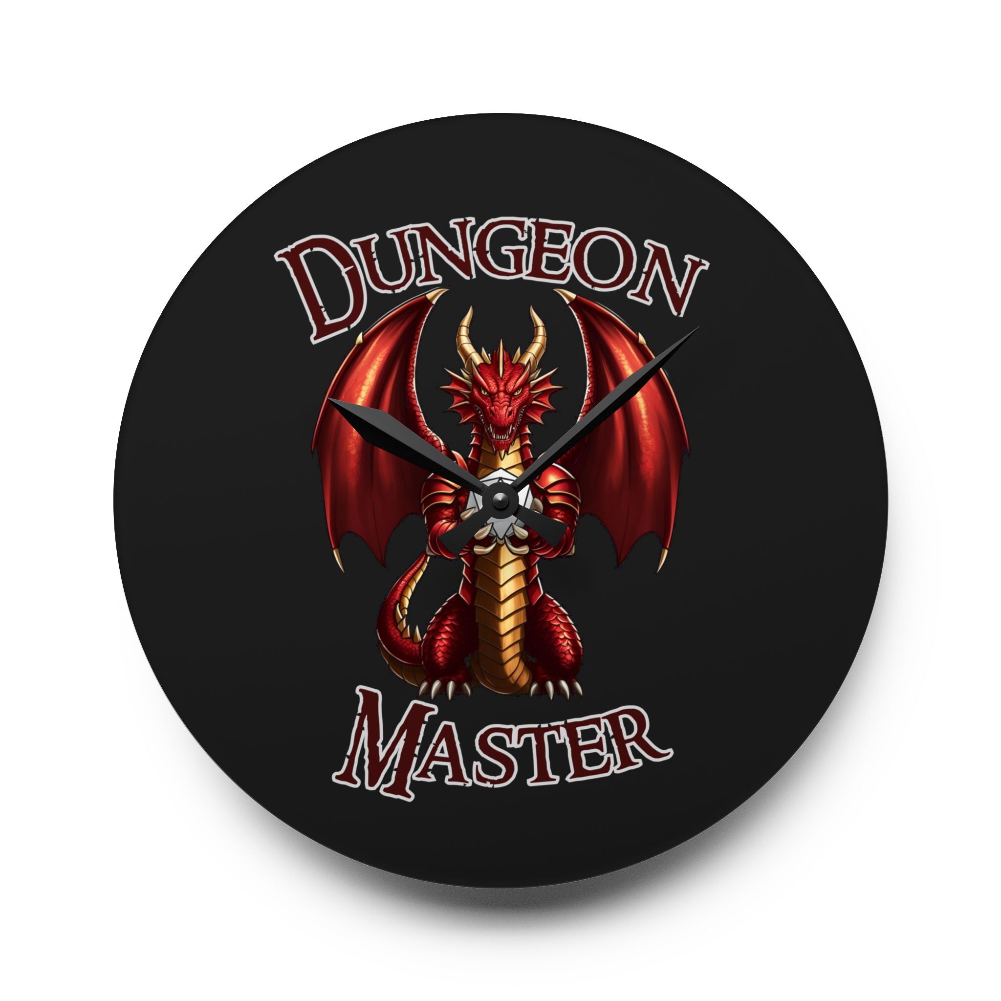 Dungeon Master Acrylic Wall Clock — Red Dragon Gaming Clock for D&D Players