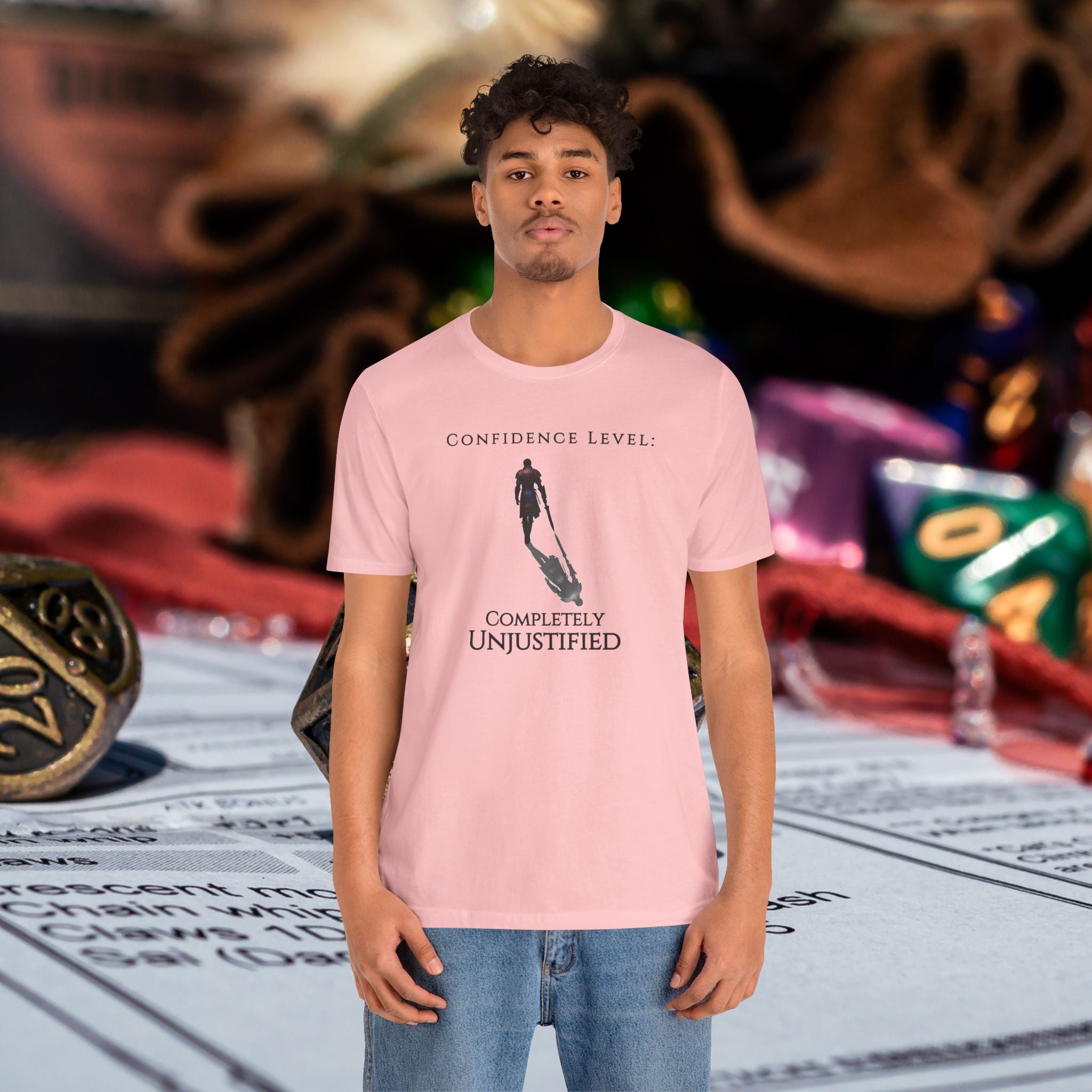 T-Shirt — “Confidence Level: Completely Unjustified” Minimalist Confidence Tee