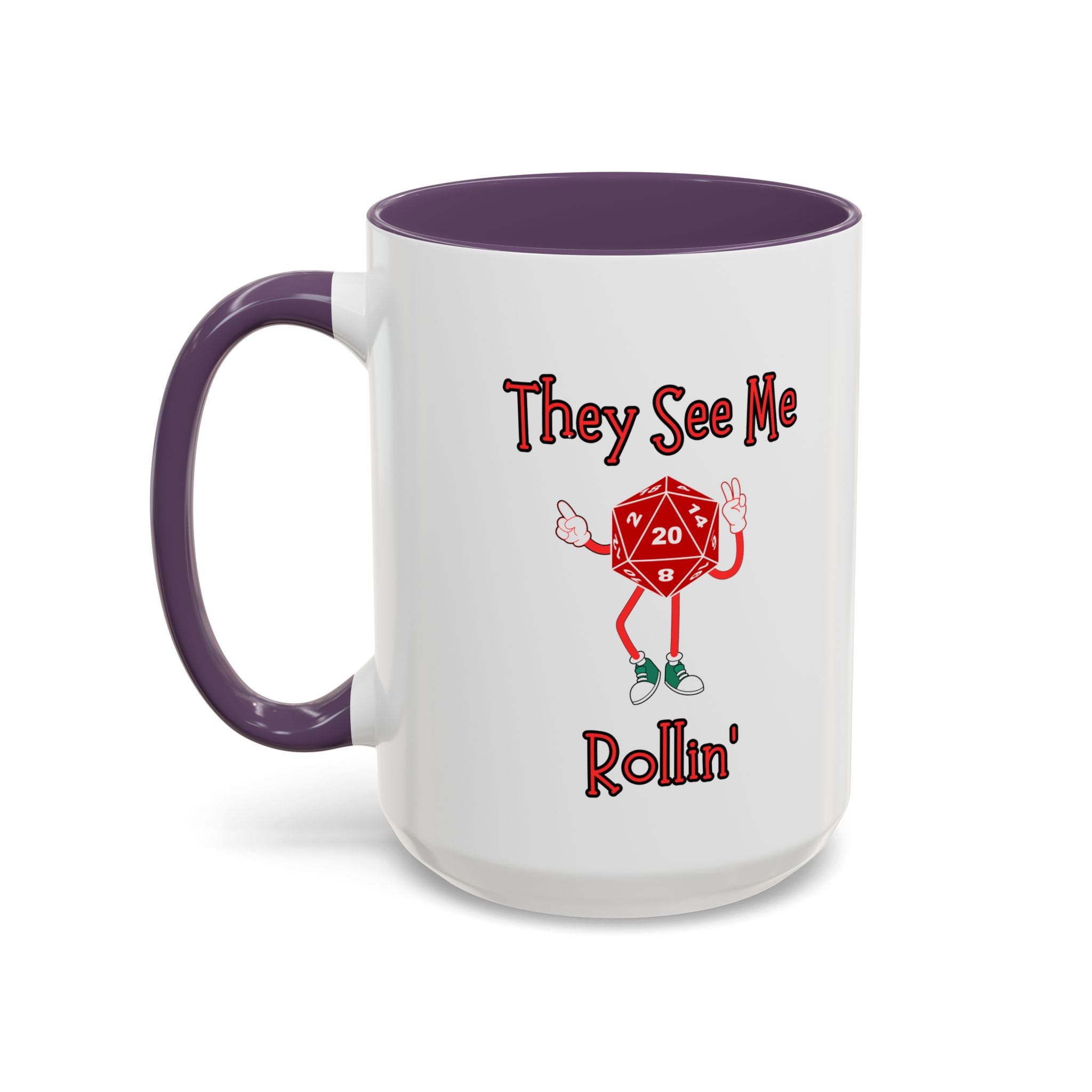 D20 'They See Me Rollin'' Accent Coffee Mug — Funny Dungeons & Dragons Gamer Gift (15 oz)