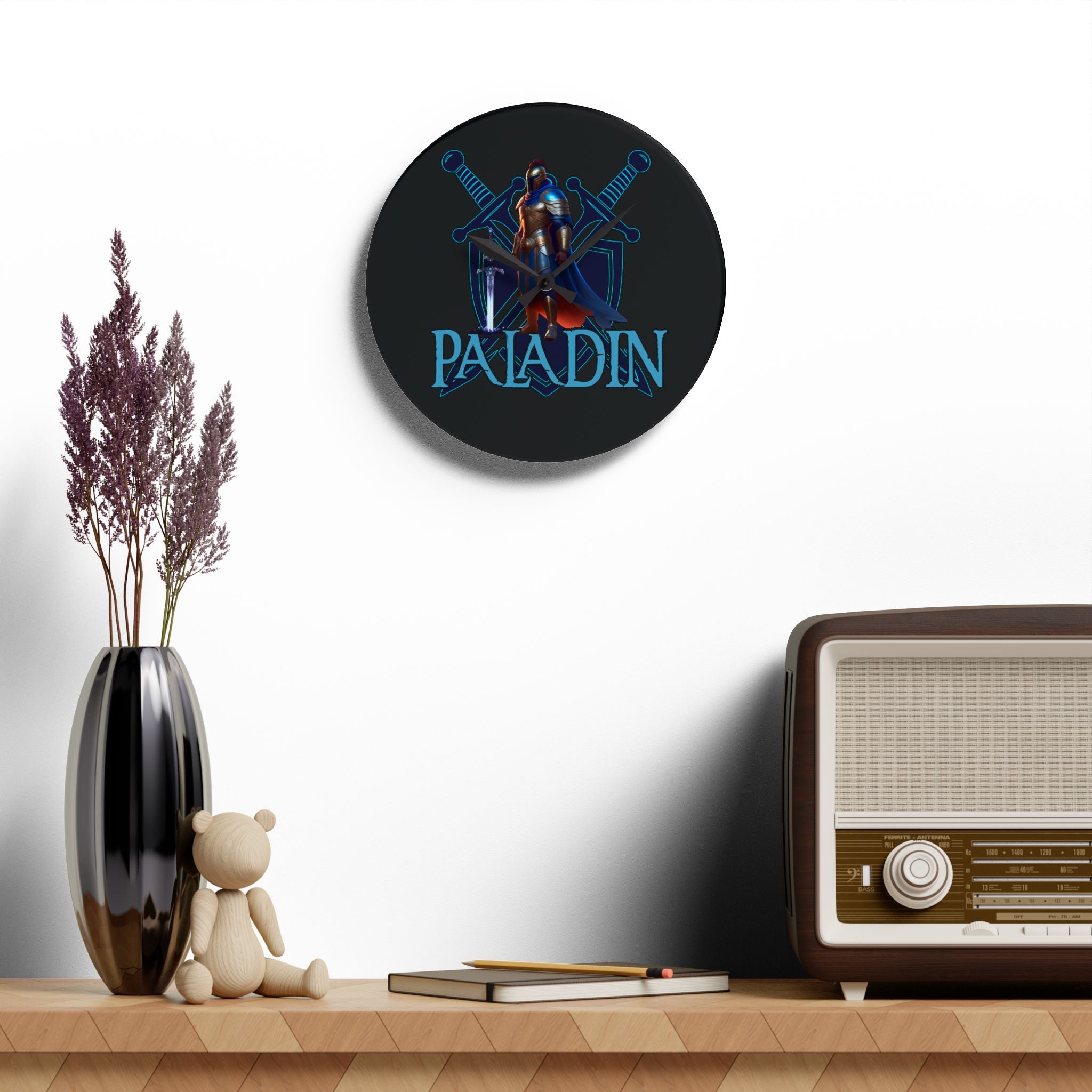 Paladin Wall Clock — Fantasy RPG Acrylic Clock for Gamers & D&D Fans