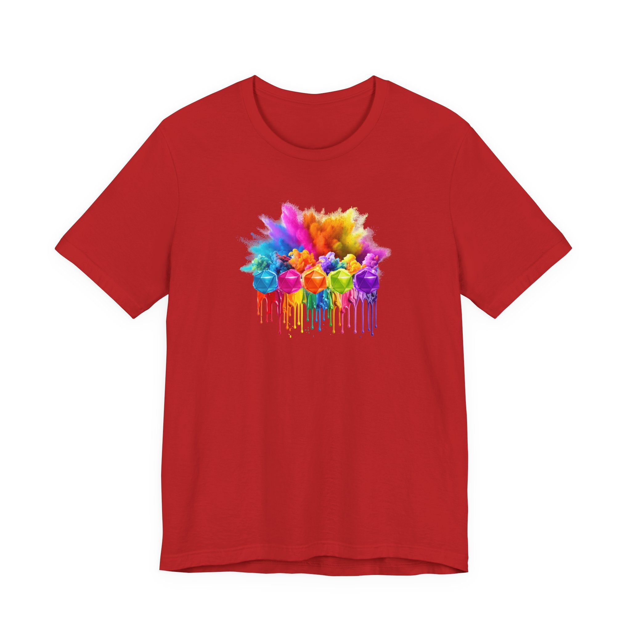 Colorful Dripping D20 T-Shirt – Rainbow D20 Art Tee