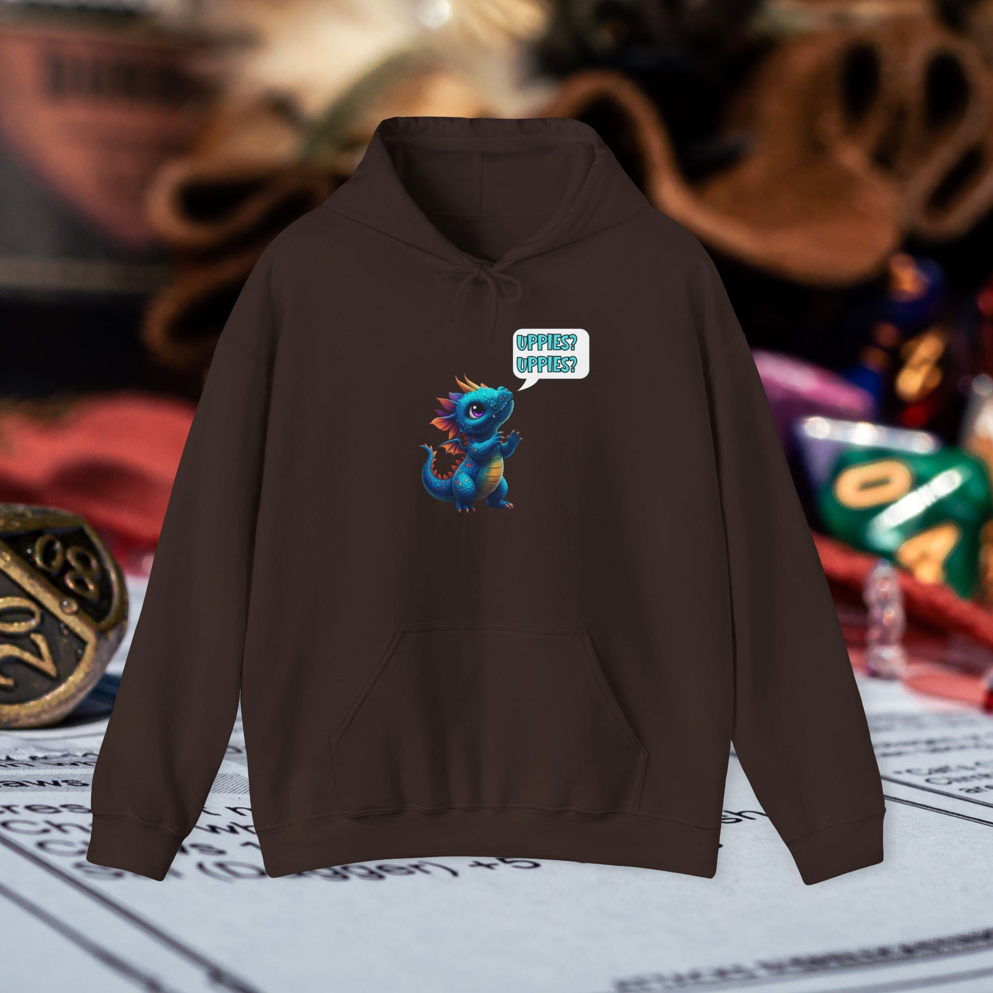 Dragon Dice Hoodie — Cute Blue Dragon UPPIES Gaming Hoodie