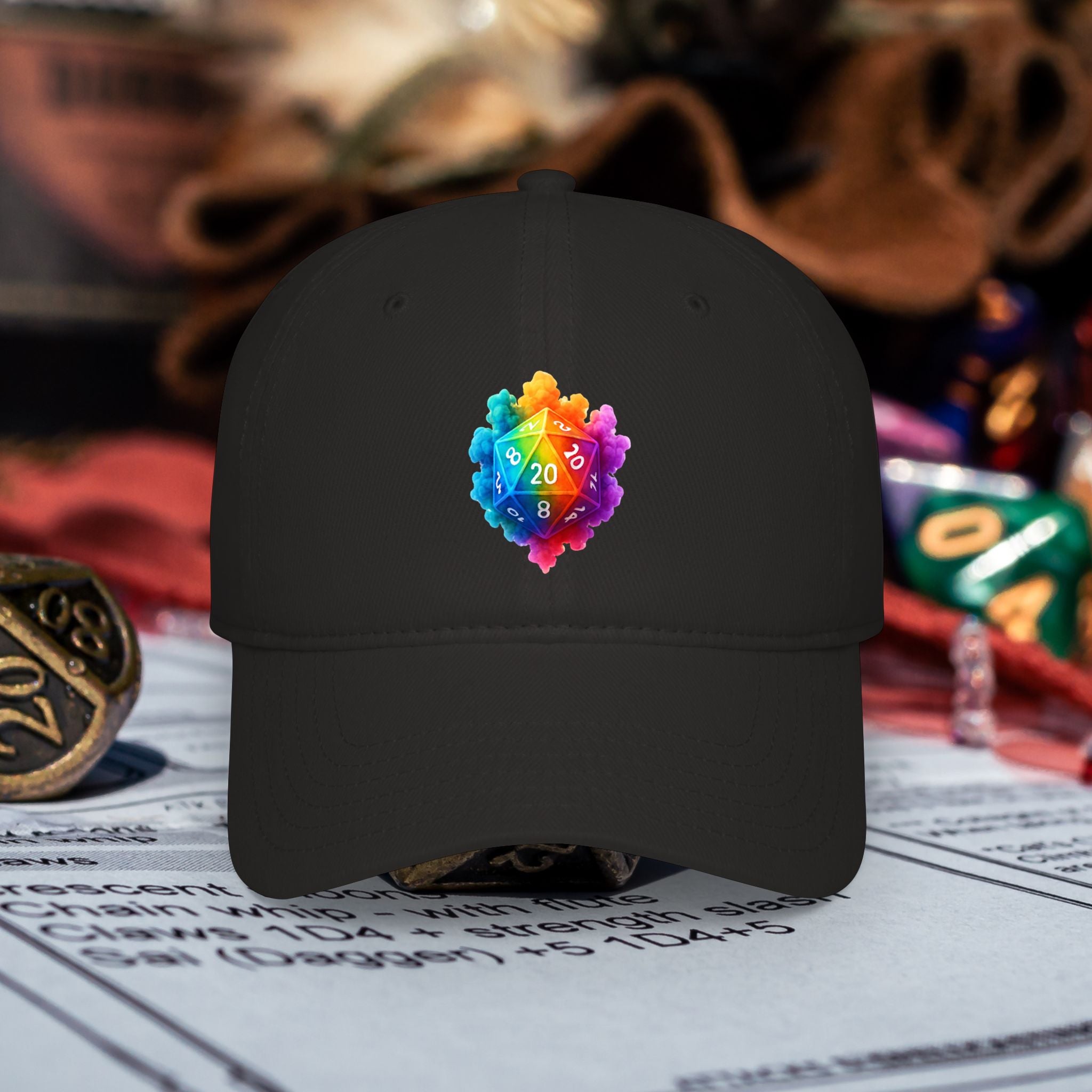 D20 Rainbow D20Cap — Low Profile Baseball Hat for Tabletop Gamers