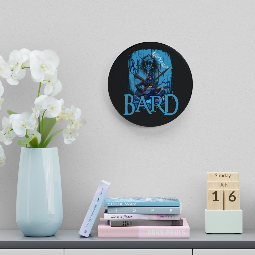 Bard Acrylic Wall Clock – Fantasy RPG Musician Decor