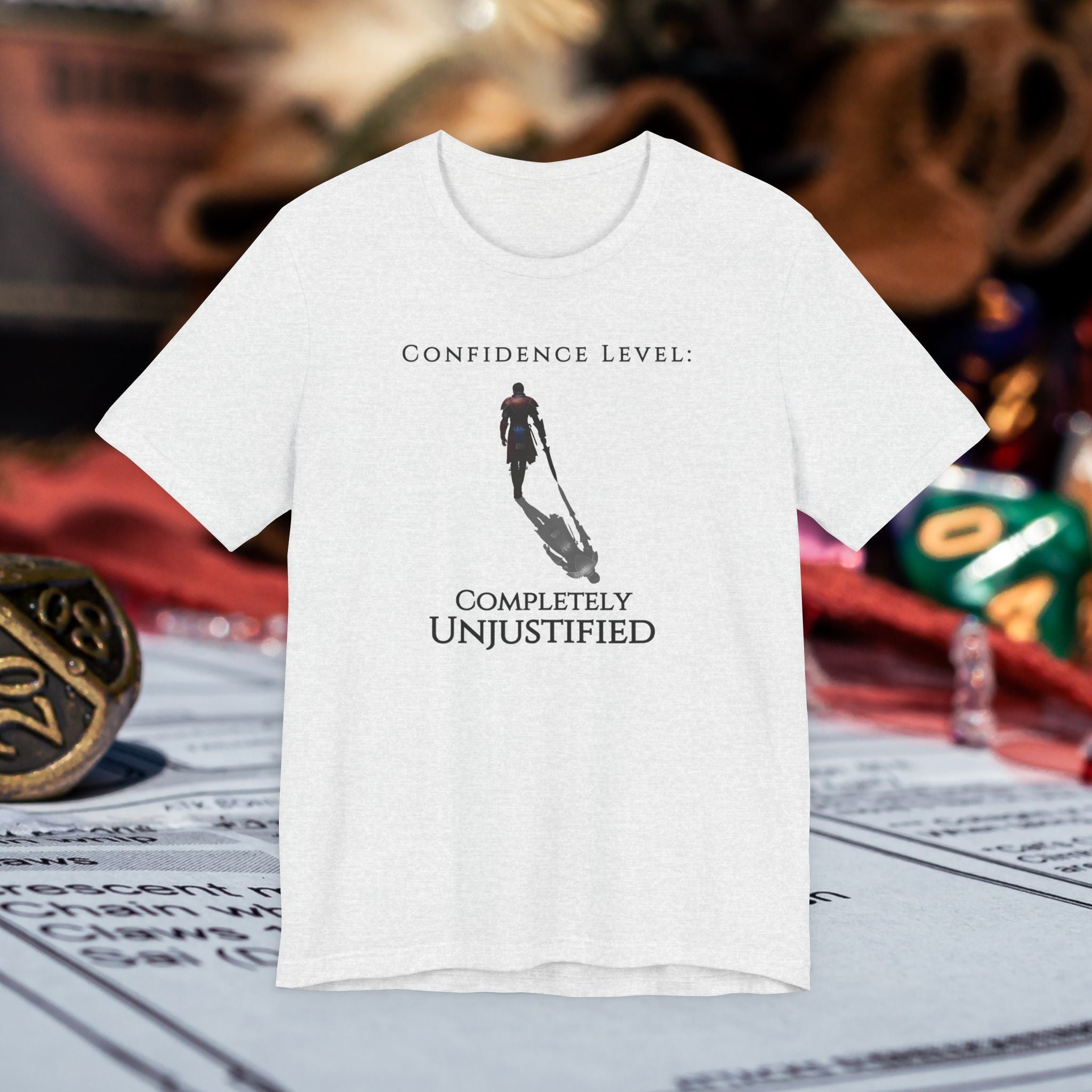 T-Shirt — “Confidence Level: Completely Unjustified” Minimalist Confidence Tee