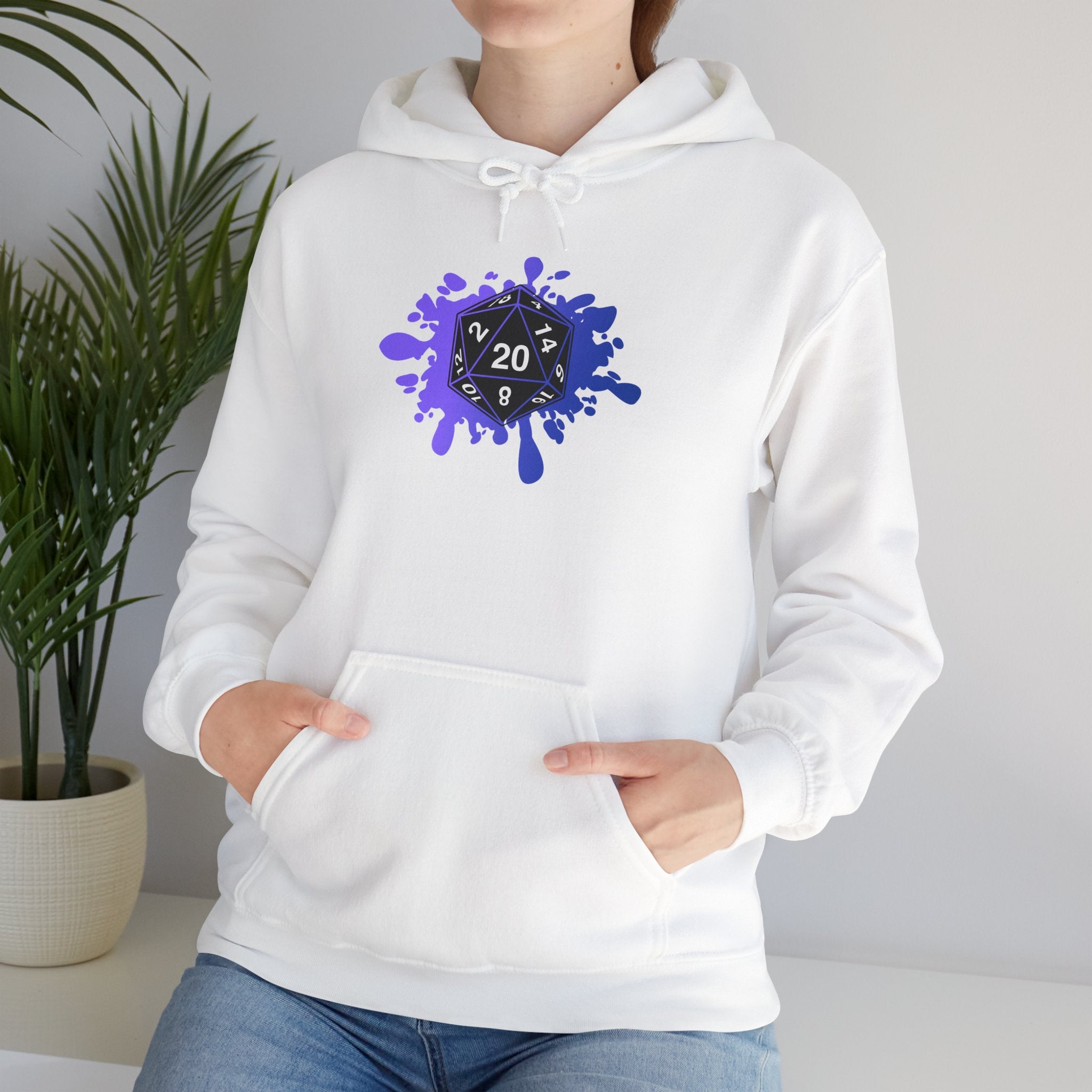 Hoodie — D20 Dice Splash Gaming Pullover (Tabletop RPG Gift)