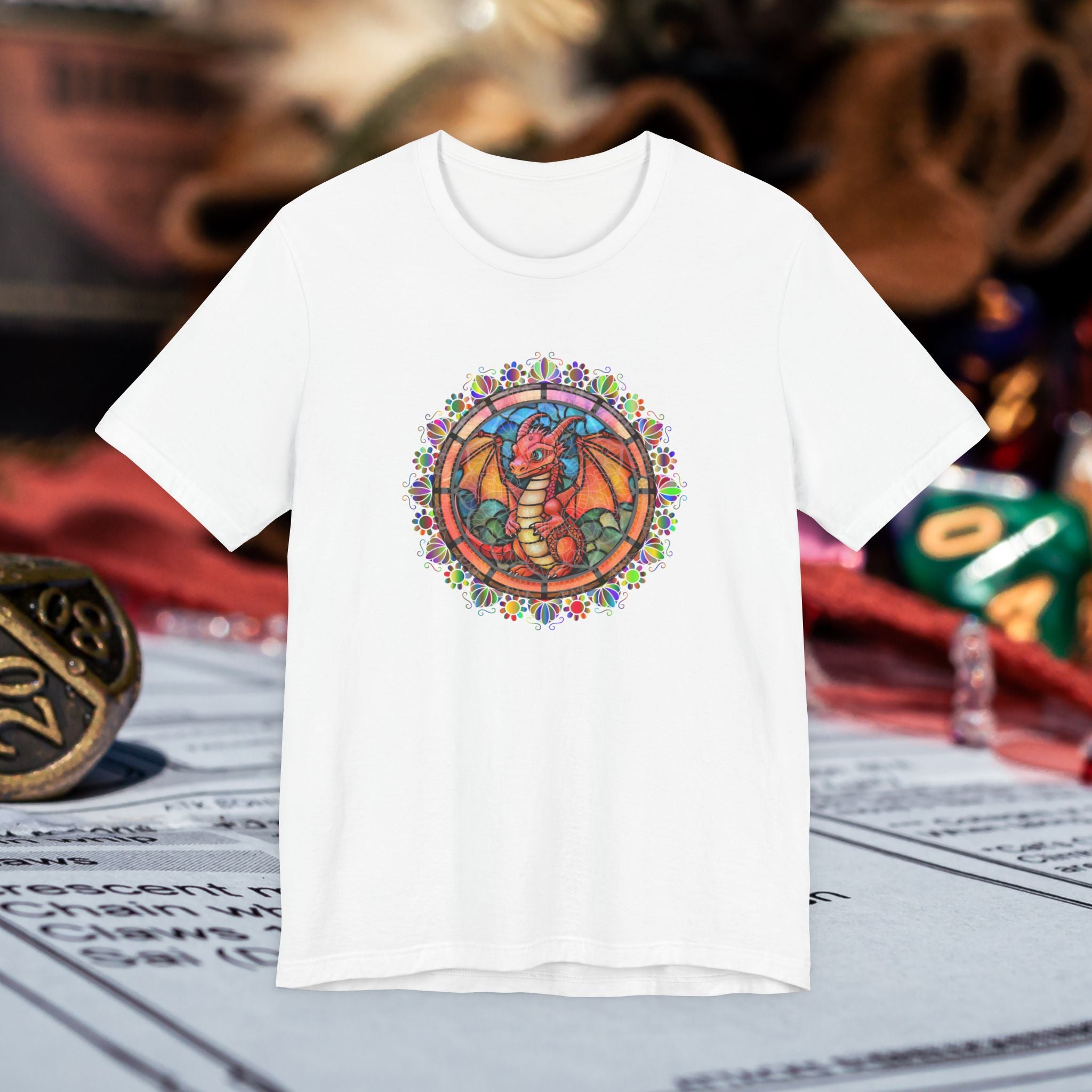 Dragon Stained Glass T‑Shirt — Colorful D20 Fantasy RPG Tee