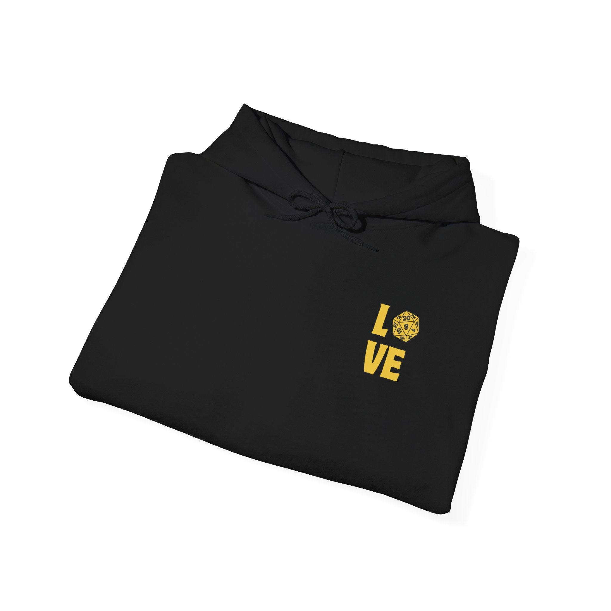 LOVE D20 Hoodie — Gold Glitter Dice Heart Gamer Gaming RPG Hooded Sweatshirt