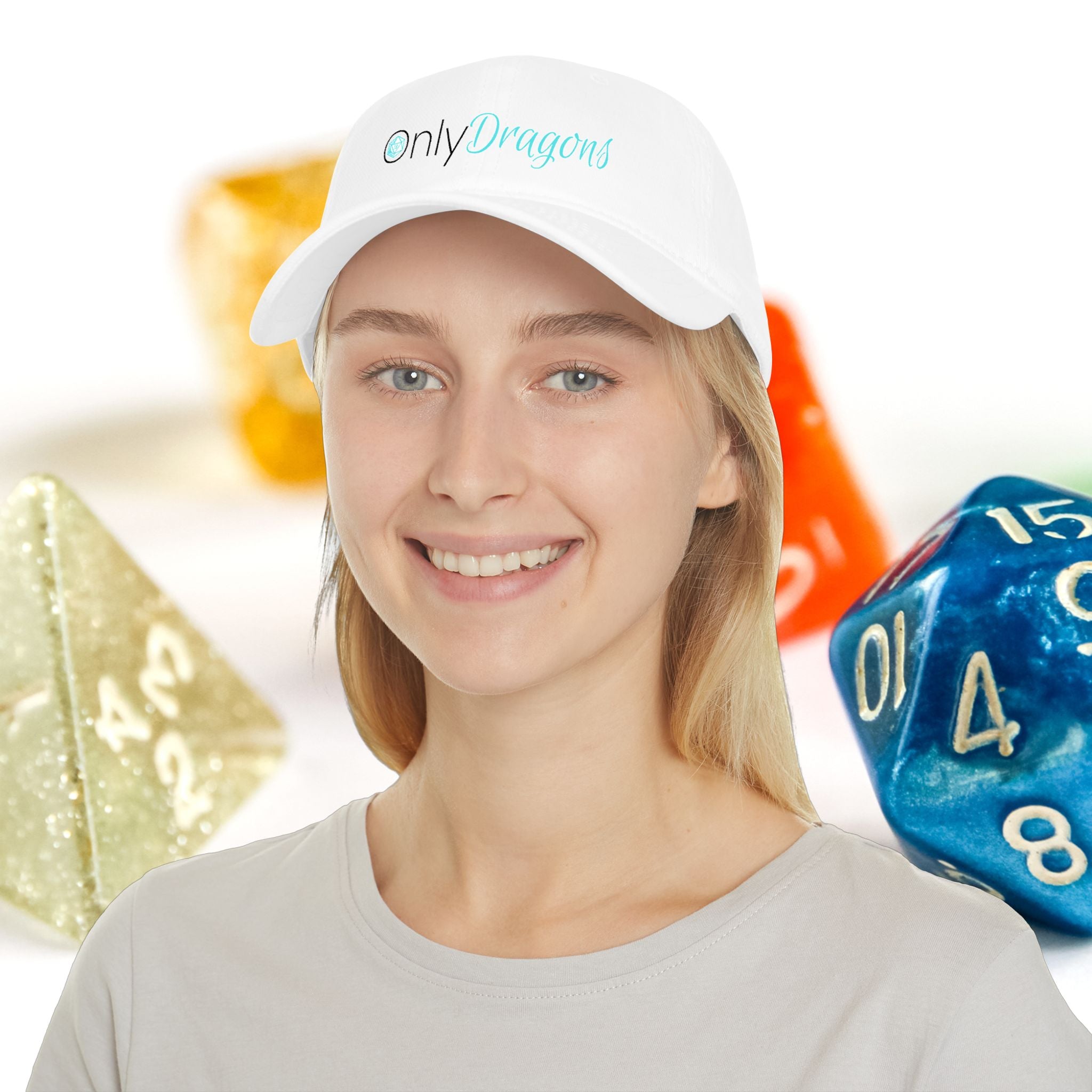 Only Dragons Low Profile Baseball Cap — D&D Dice Logo Hat for Tabletop Gamers