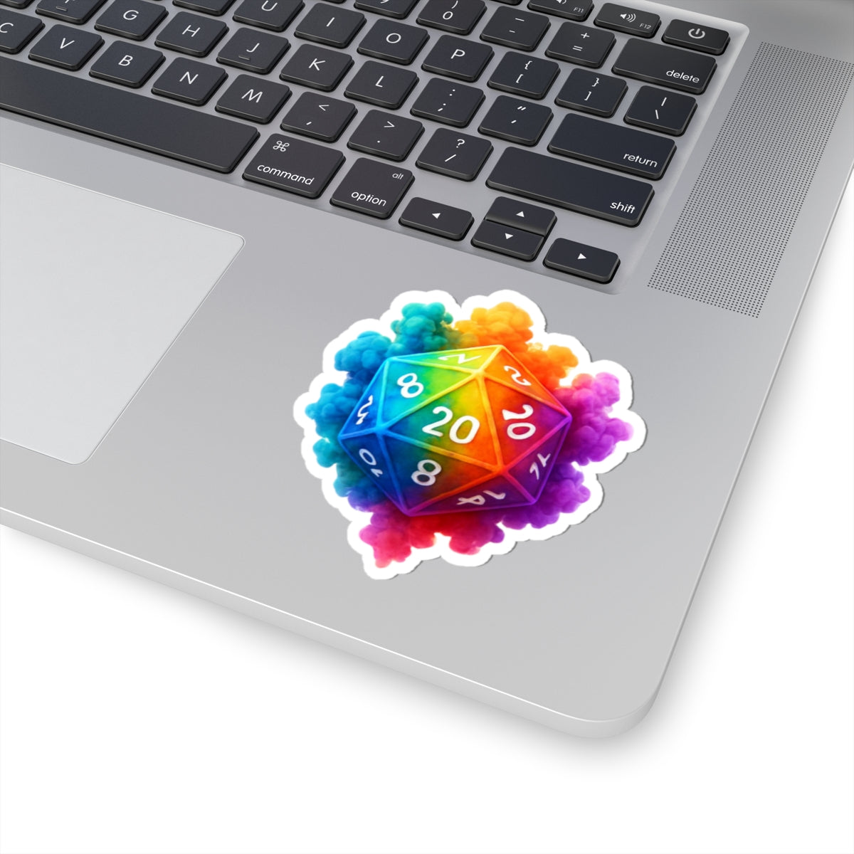 Rainbow D20 Sticker — Colorful Tabletop Gaming Dice Kiss-Cut Decal