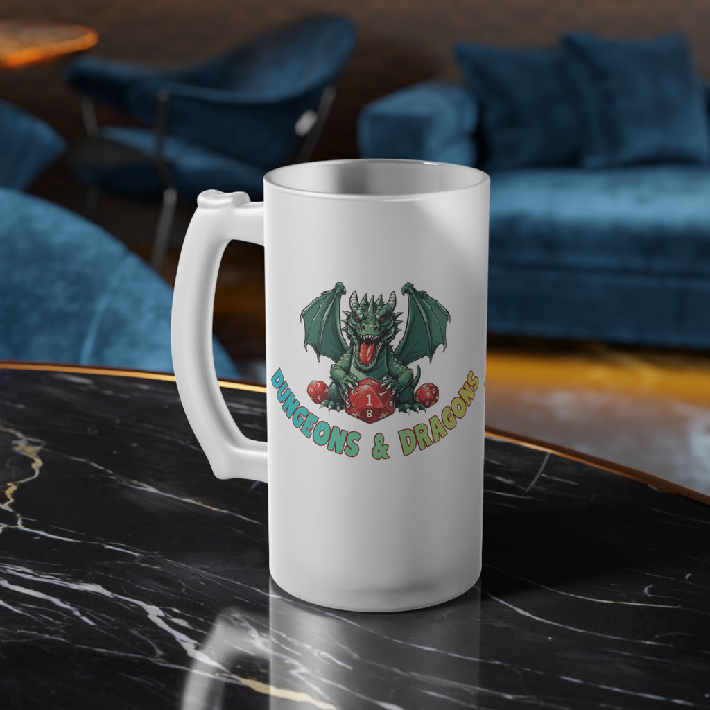 Frosted Beer/Mead Mug — 'Dungeons & Dragons' Dragon Graphic Pint Glass