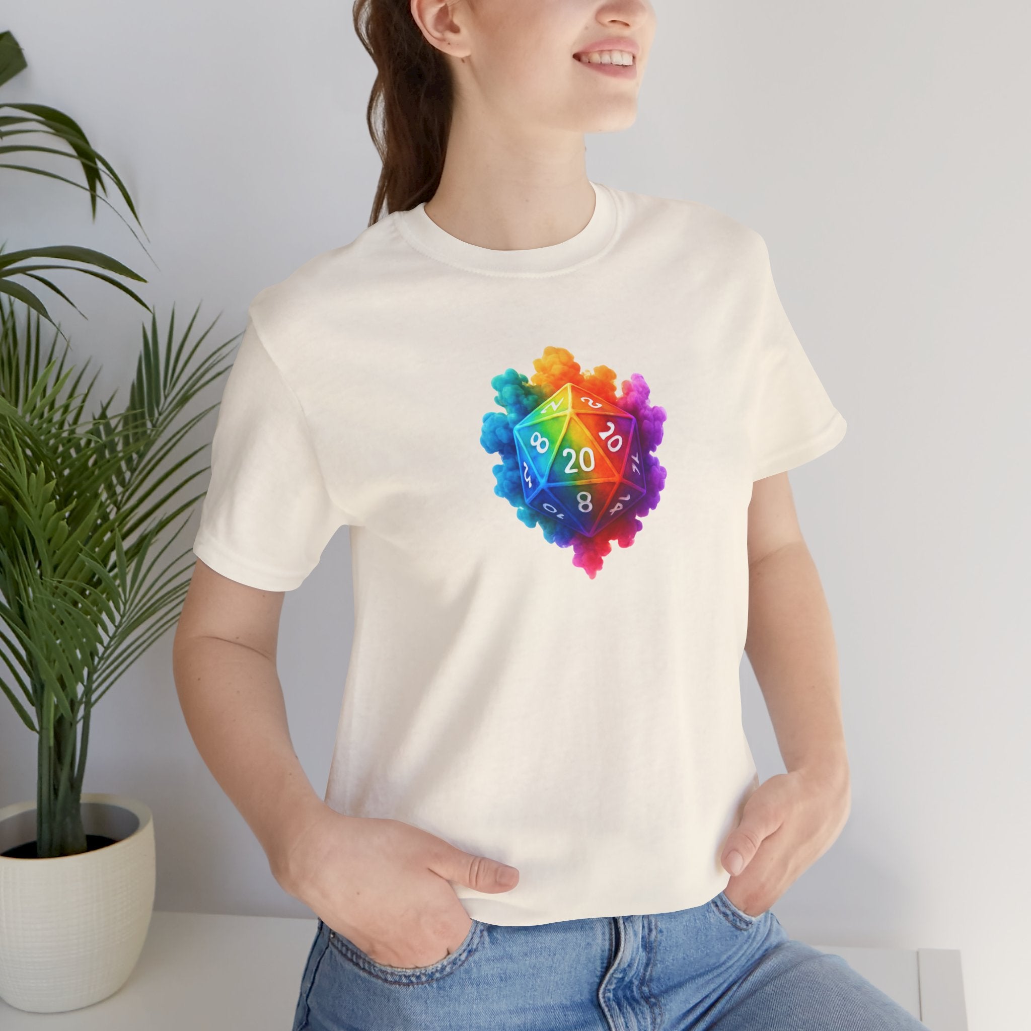 D20 Rainbow Heart T‑Shirt — Colorful Tabletop RPG Dice Tee