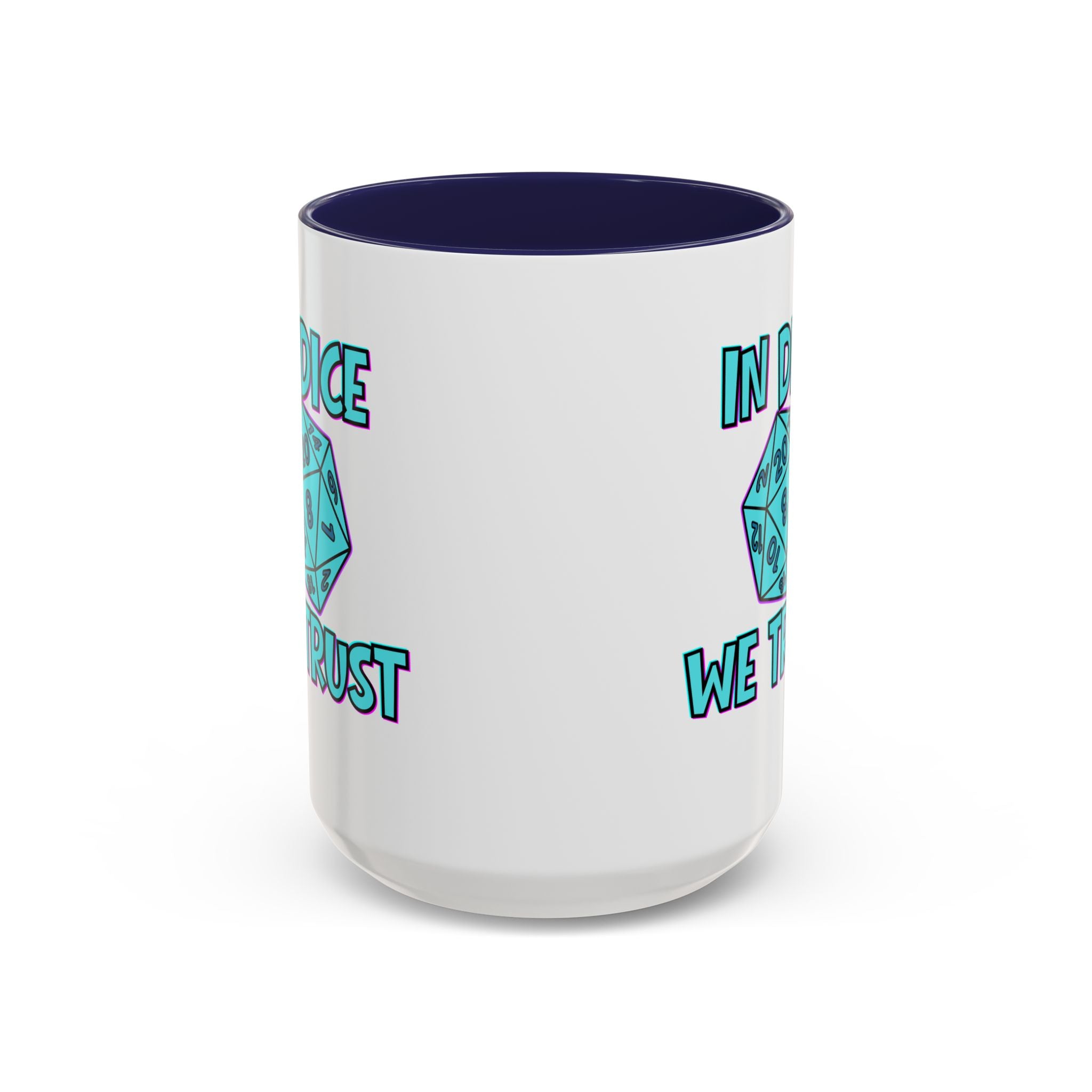 D20 Coffee Mug — "In Dice We Trust" Gamer RPG Dice Mug (15oz Accent)