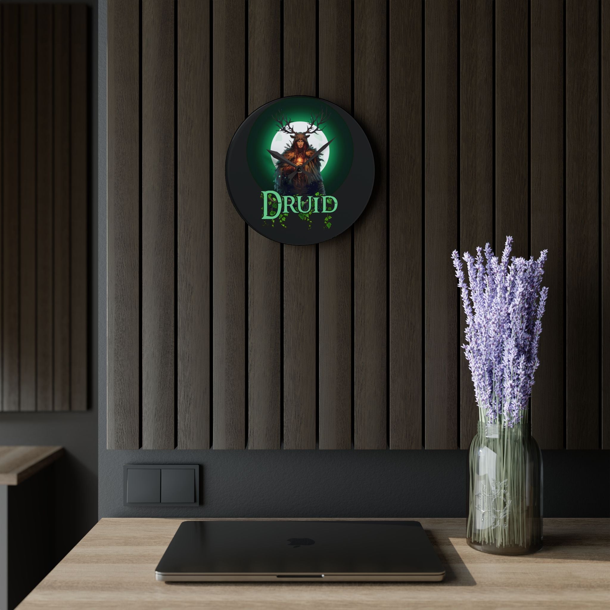 Druid Acrylic Wall Clock — Mystical Forest Moonlight Decor