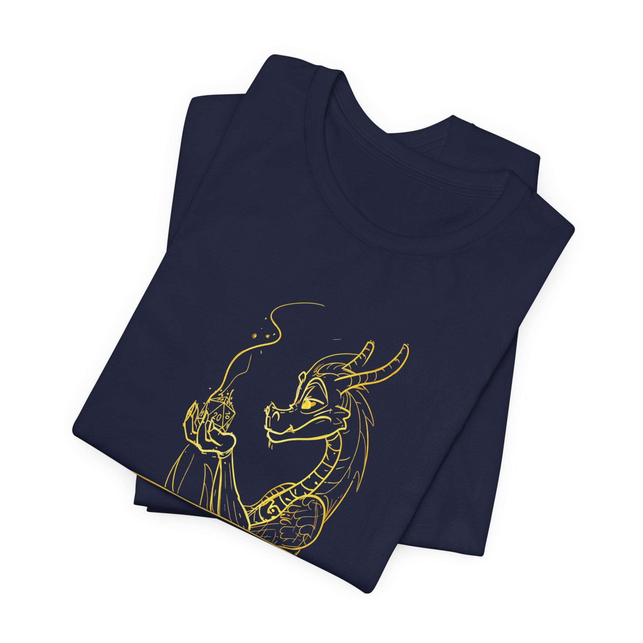 Dragon Dice T‑Shirt — Minimalist Dragon Holding D20 Gaming Tee