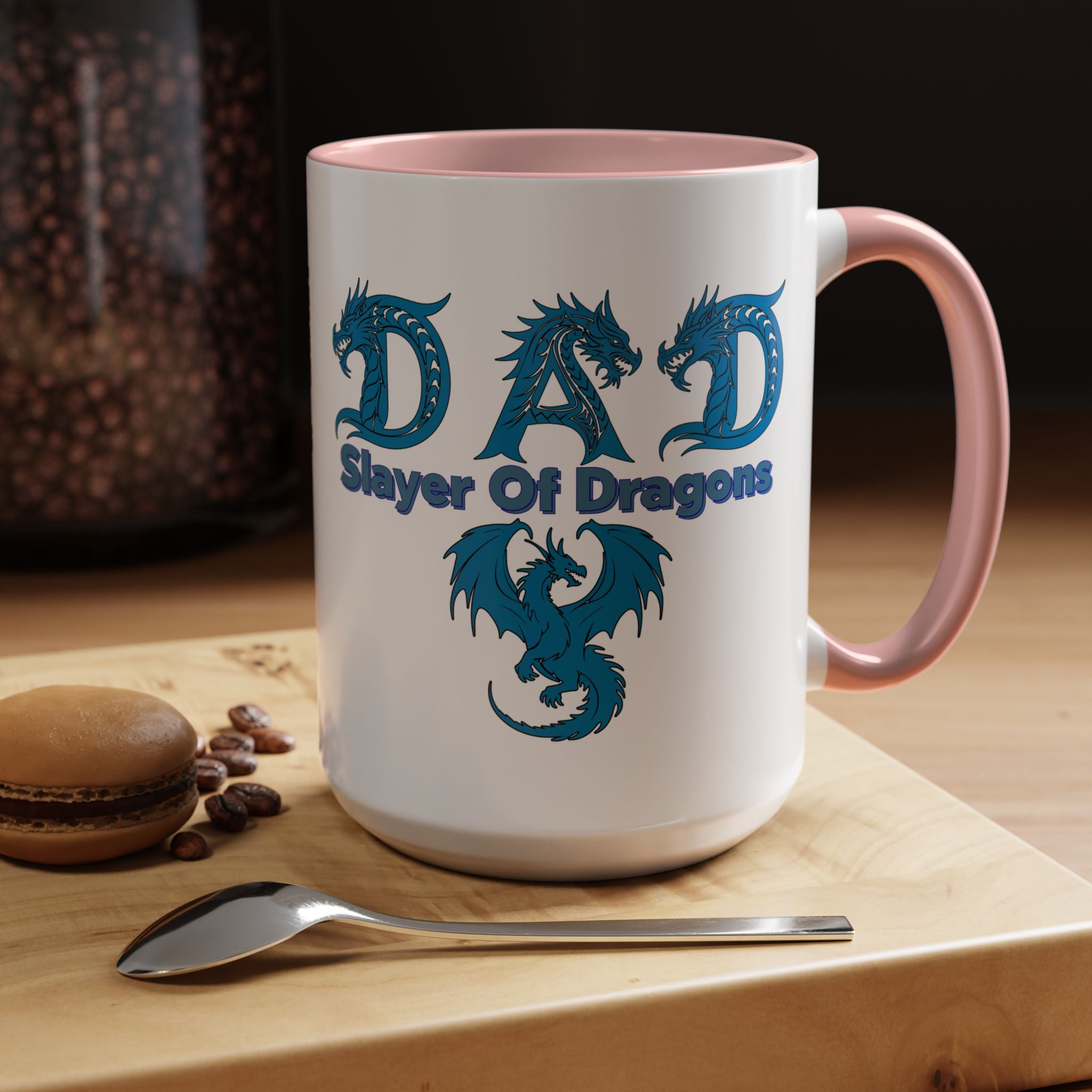 Dad Slayer of Dragons Accent Coffee Mug — Fantasy Dungeons & Dragons Gift