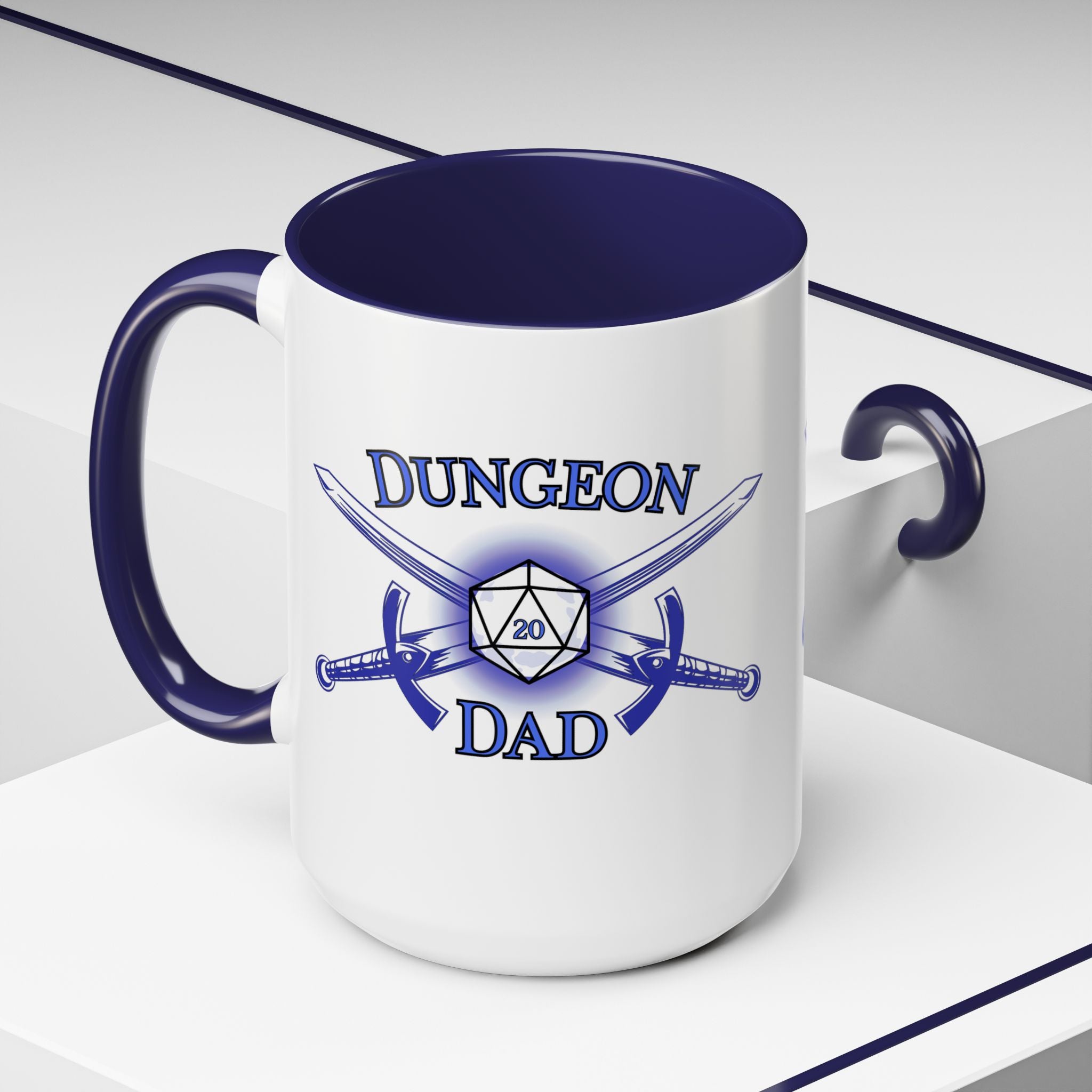Dungeon Dad Coffee Mug — D20 Dice & Swords Gamer Gift 15oz Accent Mug
