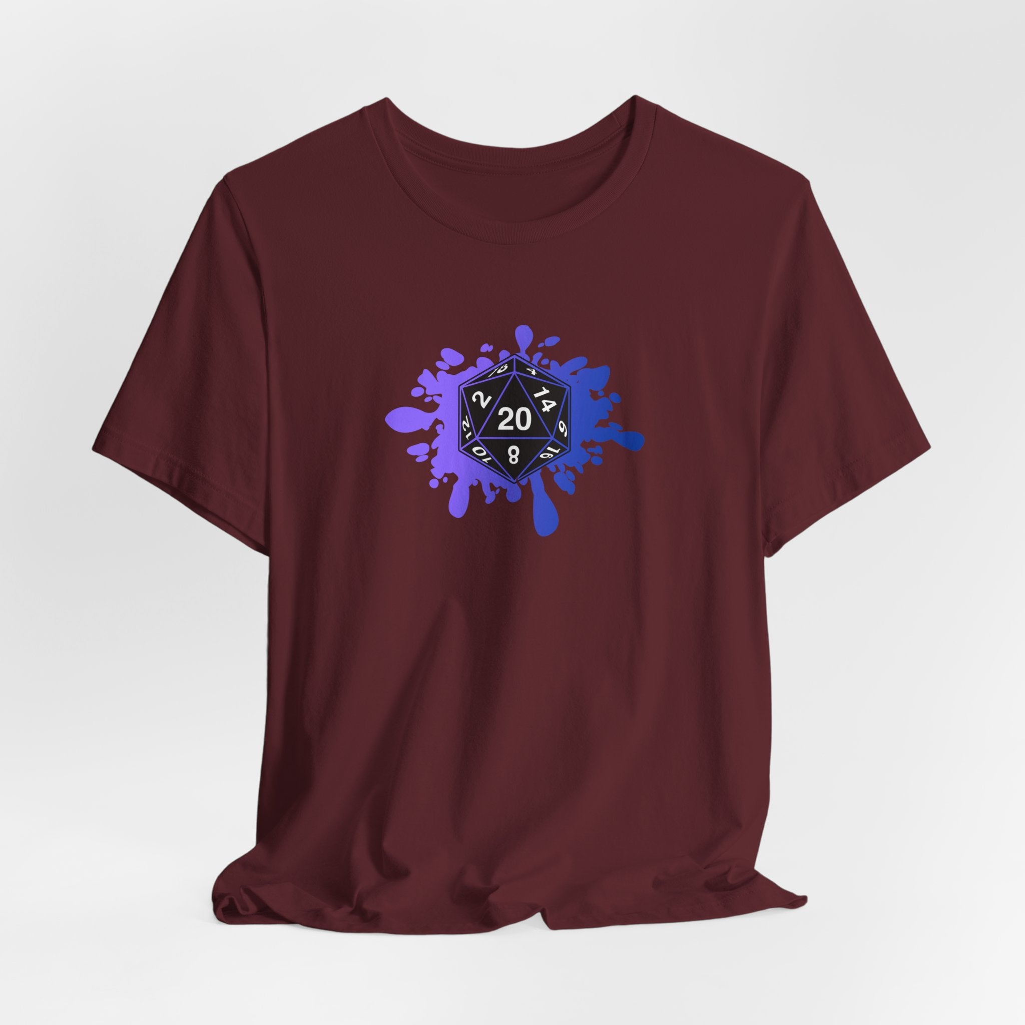 D20 Splash RPG Gamer T‑Shirt — Purple Dice Splash Tee