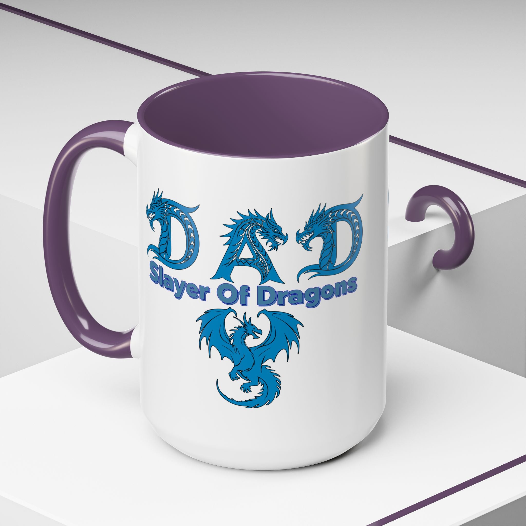 Dad Slayer of Dragons Accent Coffee Mug — Fantasy Dungeons & Dragons Gift