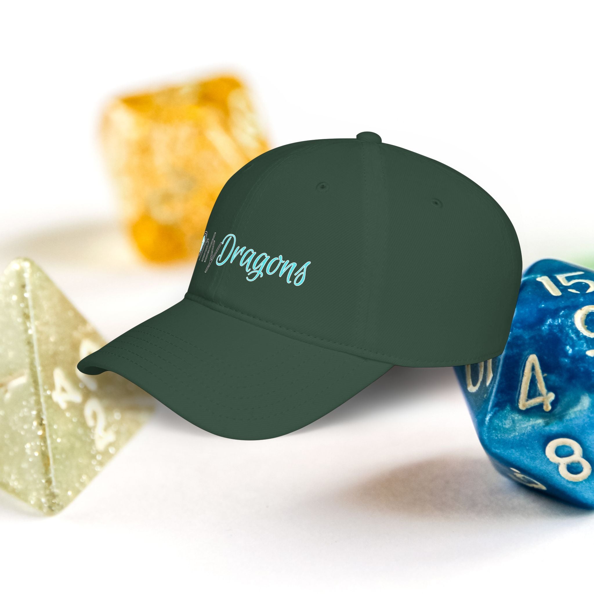Only Dragons Low Profile Baseball Cap — D&D Dice Logo Hat for Tabletop Gamers